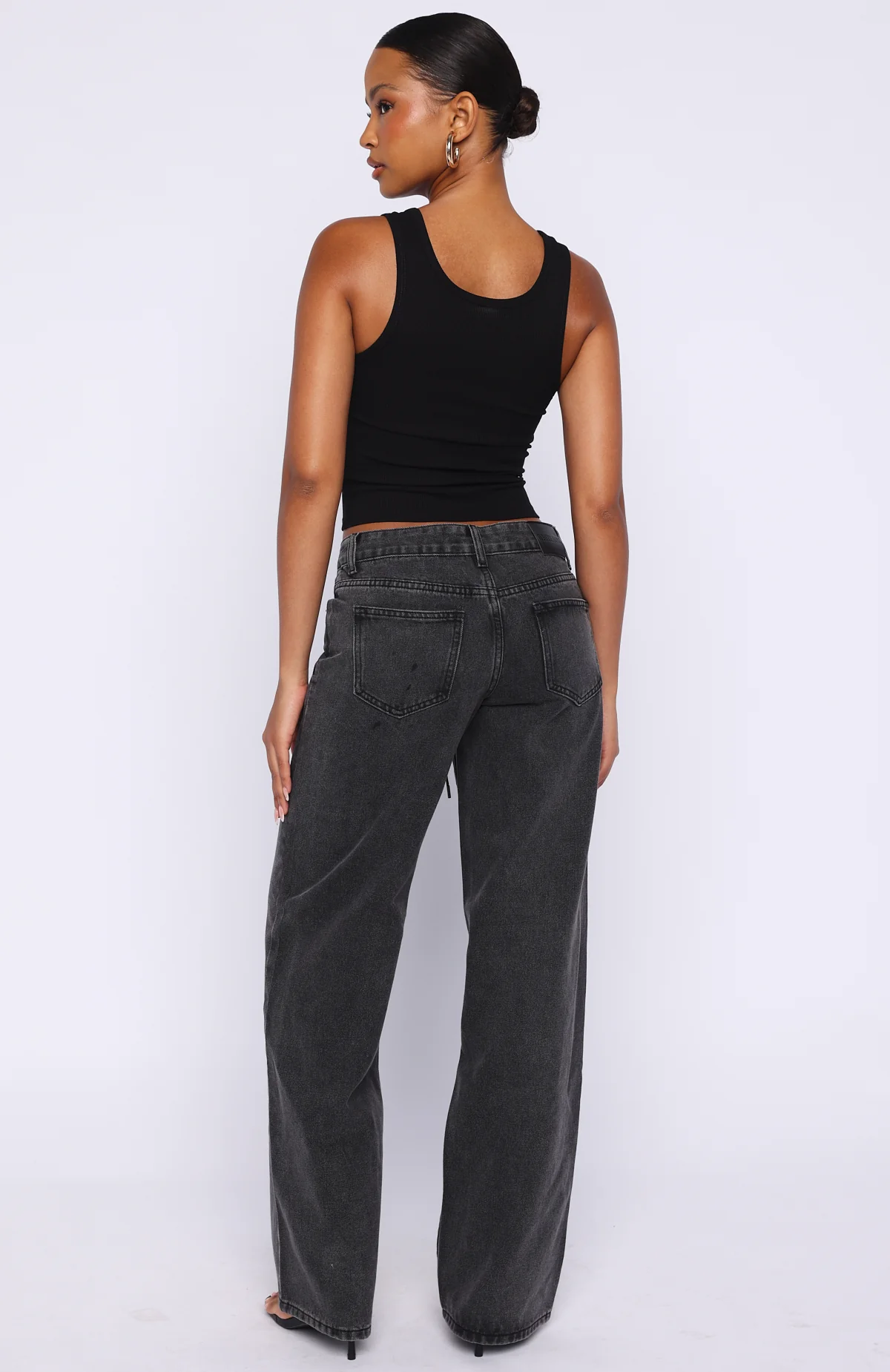 Making Appearances Mid Rise Lace Up Straight Leg Jeans Black Acid Wash - Image 4