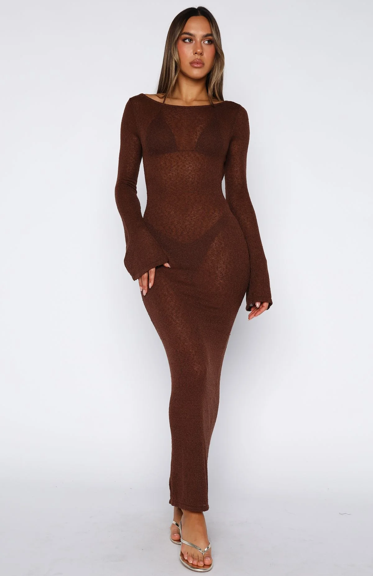 Malta Mermaids Long Sleeve Maxi Dress Chocolate - Image 3