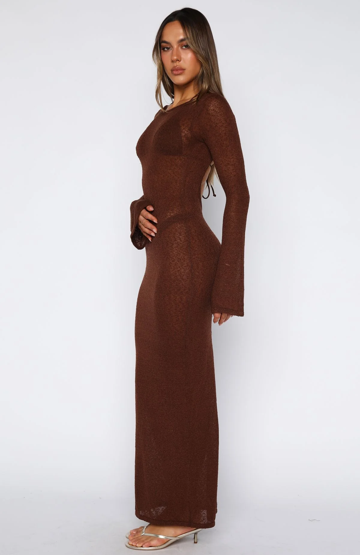 Malta Mermaids Long Sleeve Maxi Dress Chocolate - Image 4