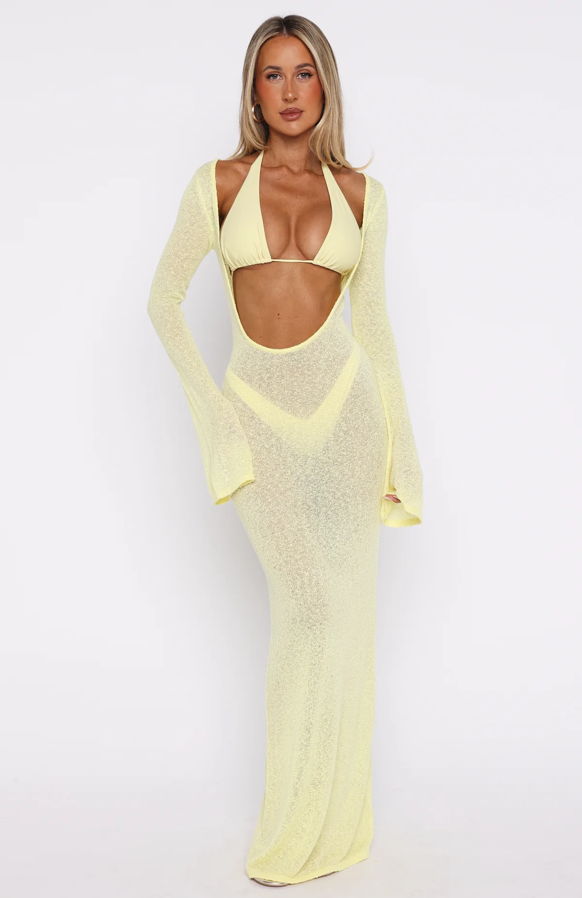 Malta Mermaids Long Sleeve Maxi Dress Lemon - Image 3