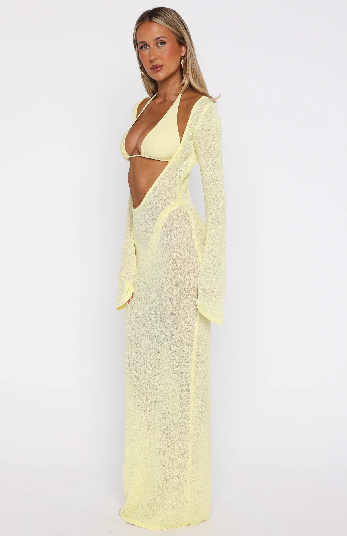 Malta Mermaids Long Sleeve Maxi Dress Lemon - Image 4
