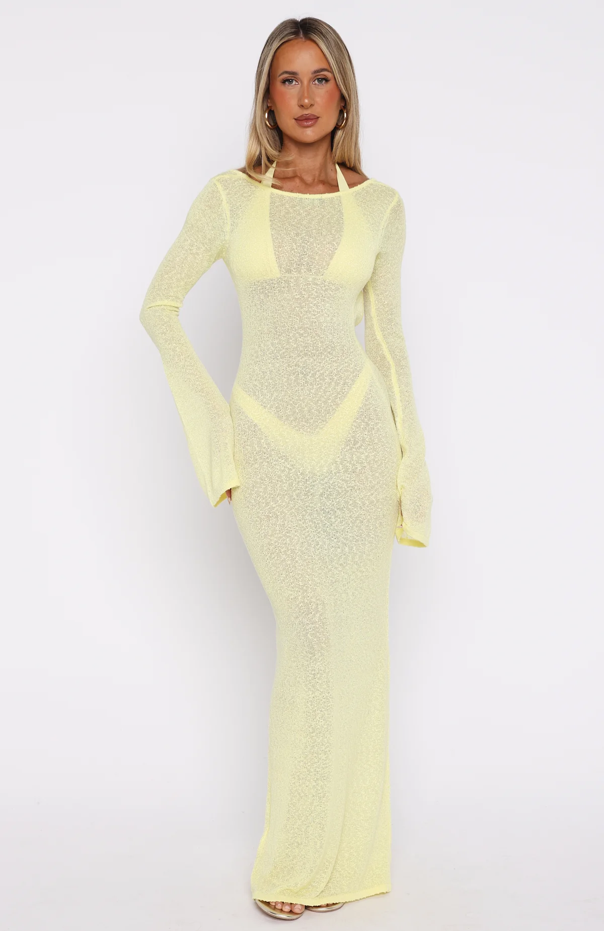 Malta Mermaids Long Sleeve Maxi Dress Lemon - Image 6