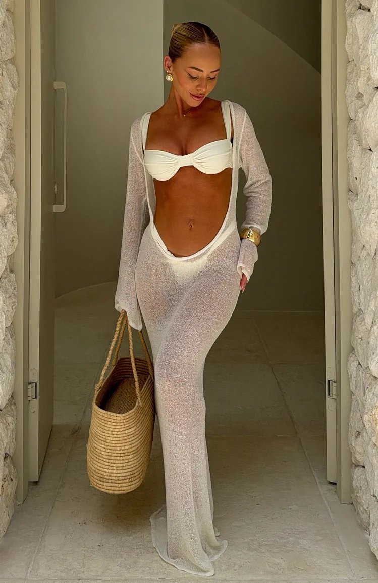 Malta Mermaids Long Sleeve Maxi Dress White - Image 8
