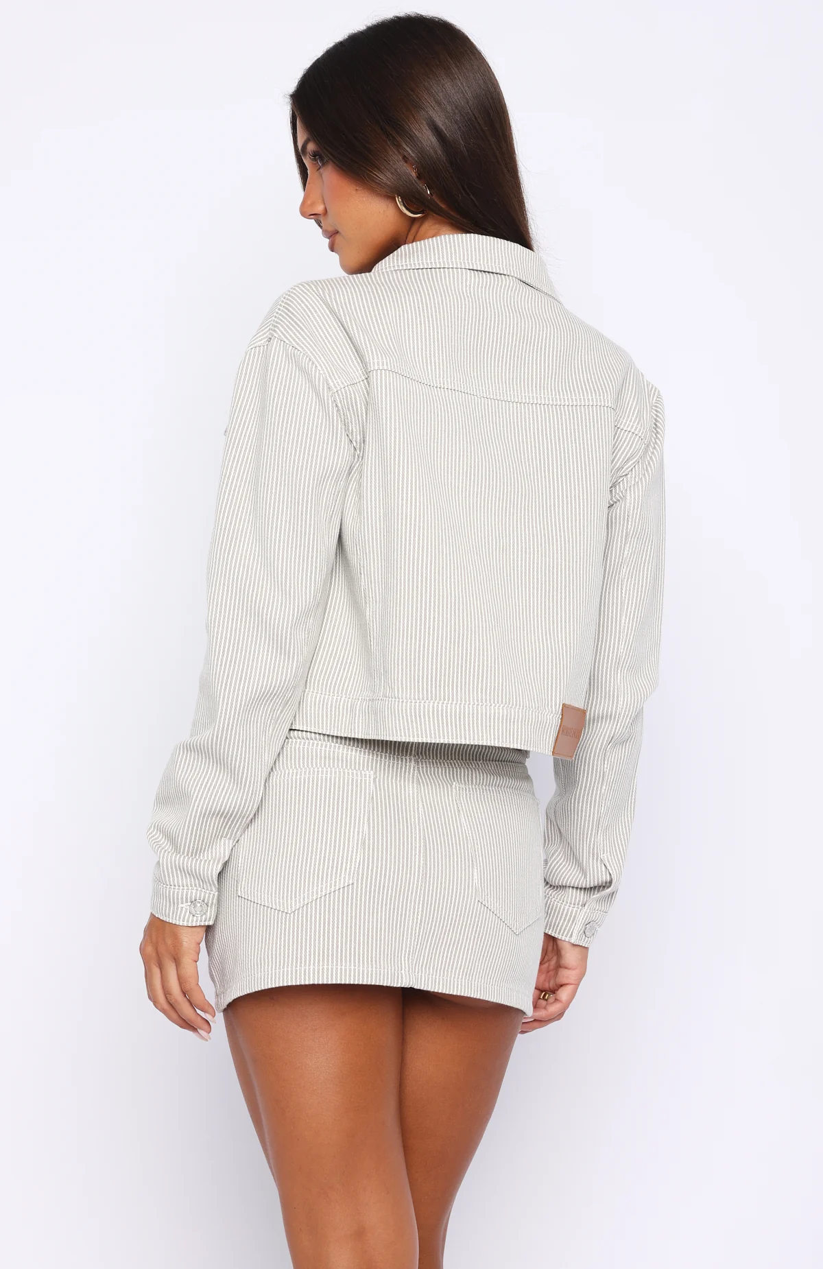 Mariah Mid Rise Striped Denim Skirt Grey/White - Image 4