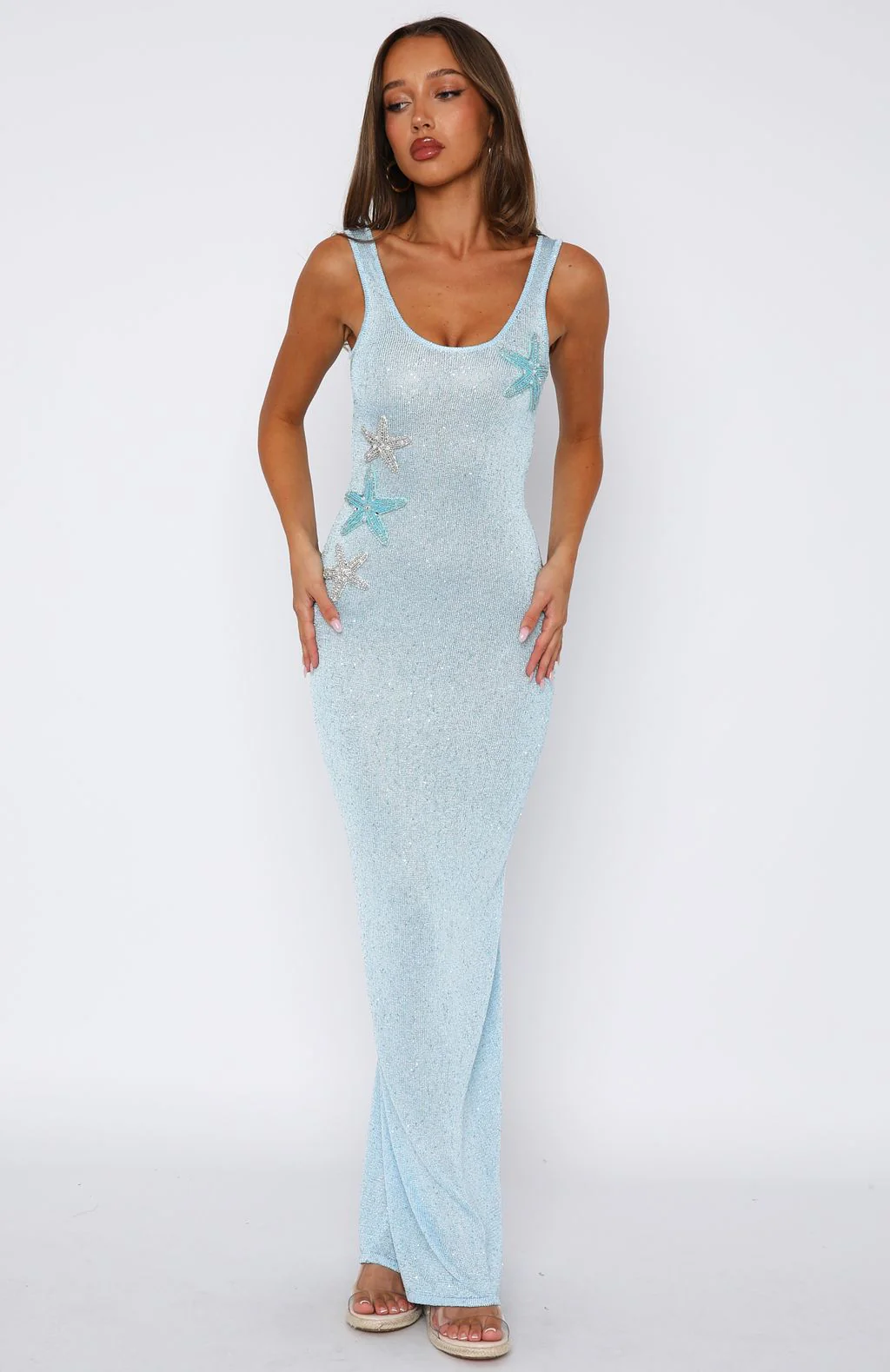 Marine Mist Sequin Knit Maxi Dress Blue - Image 3