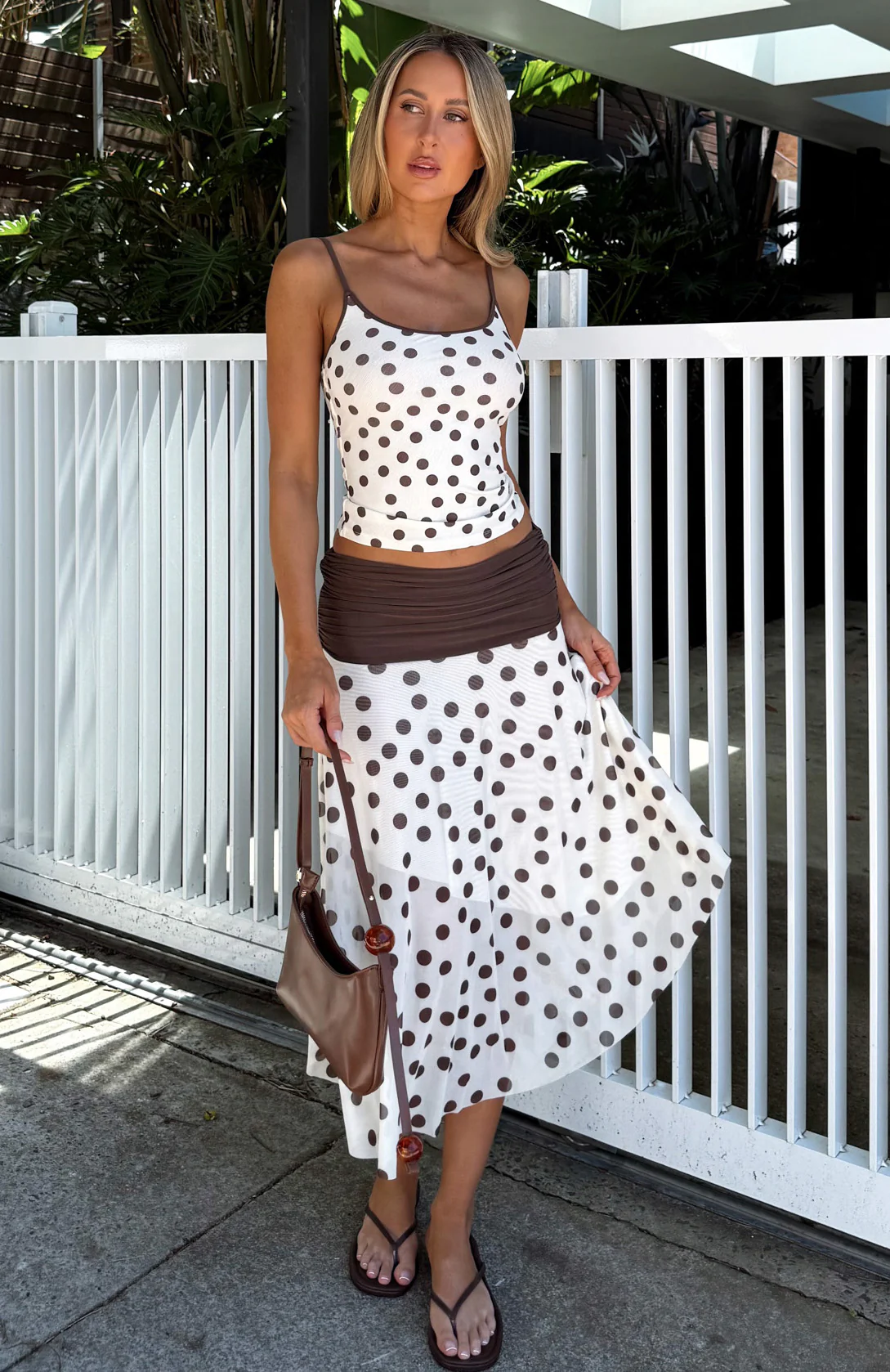 Mediterranean Mirage Midi Skirt Cream/Choc Polka Dot - Image 2