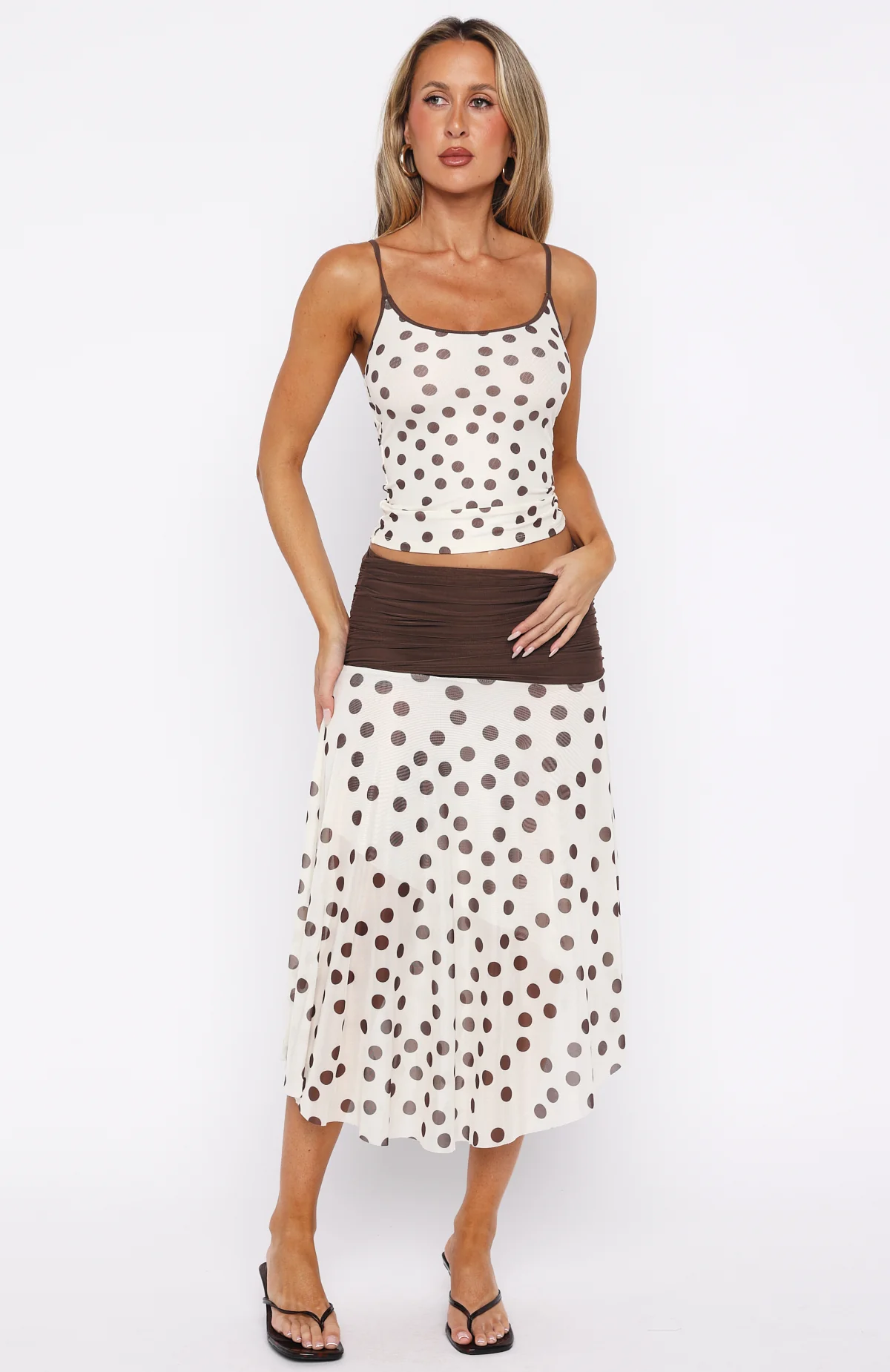 Mediterranean Mirage Midi Skirt Cream/Choc Polka Dot - Image 3