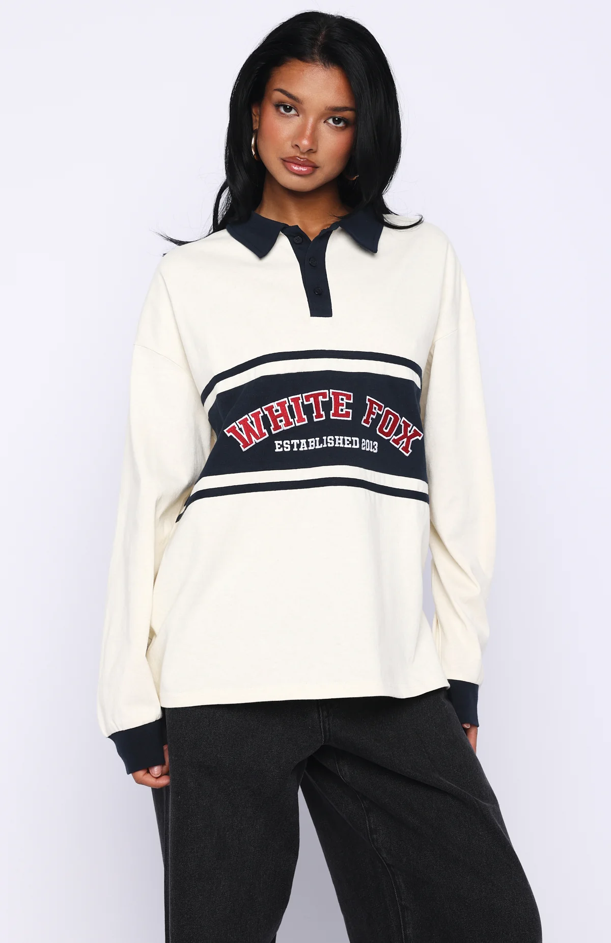 Meeting Friends Long Sleeve Rugby Shirt Cream - Image 2