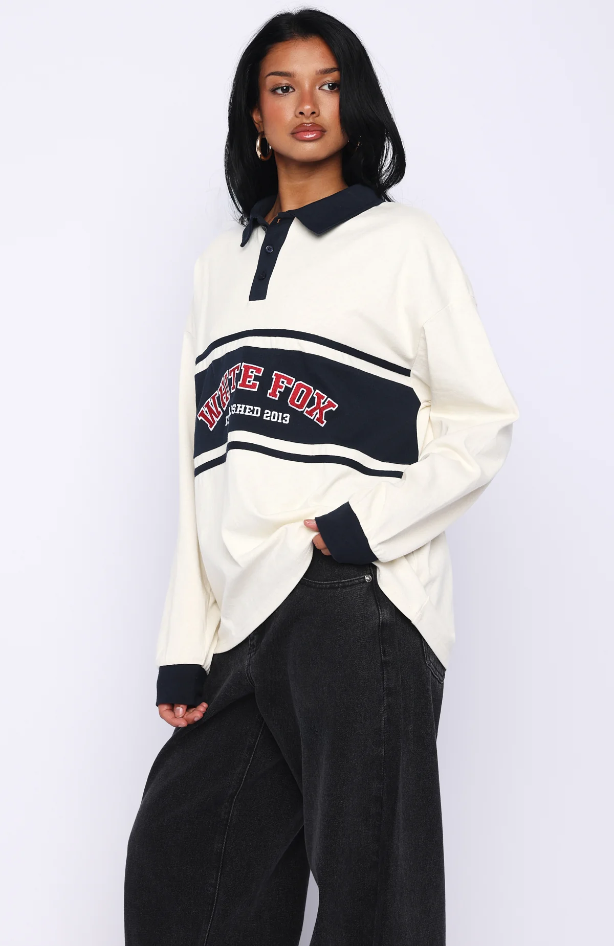 Meeting Friends Long Sleeve Rugby Shirt Cream - Image 3