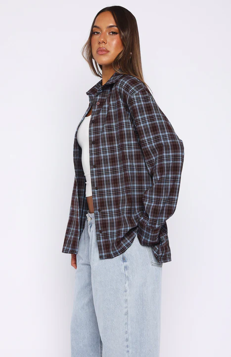 Might Be Time Button Up Shirt Blue/Chocolate - Image 3
