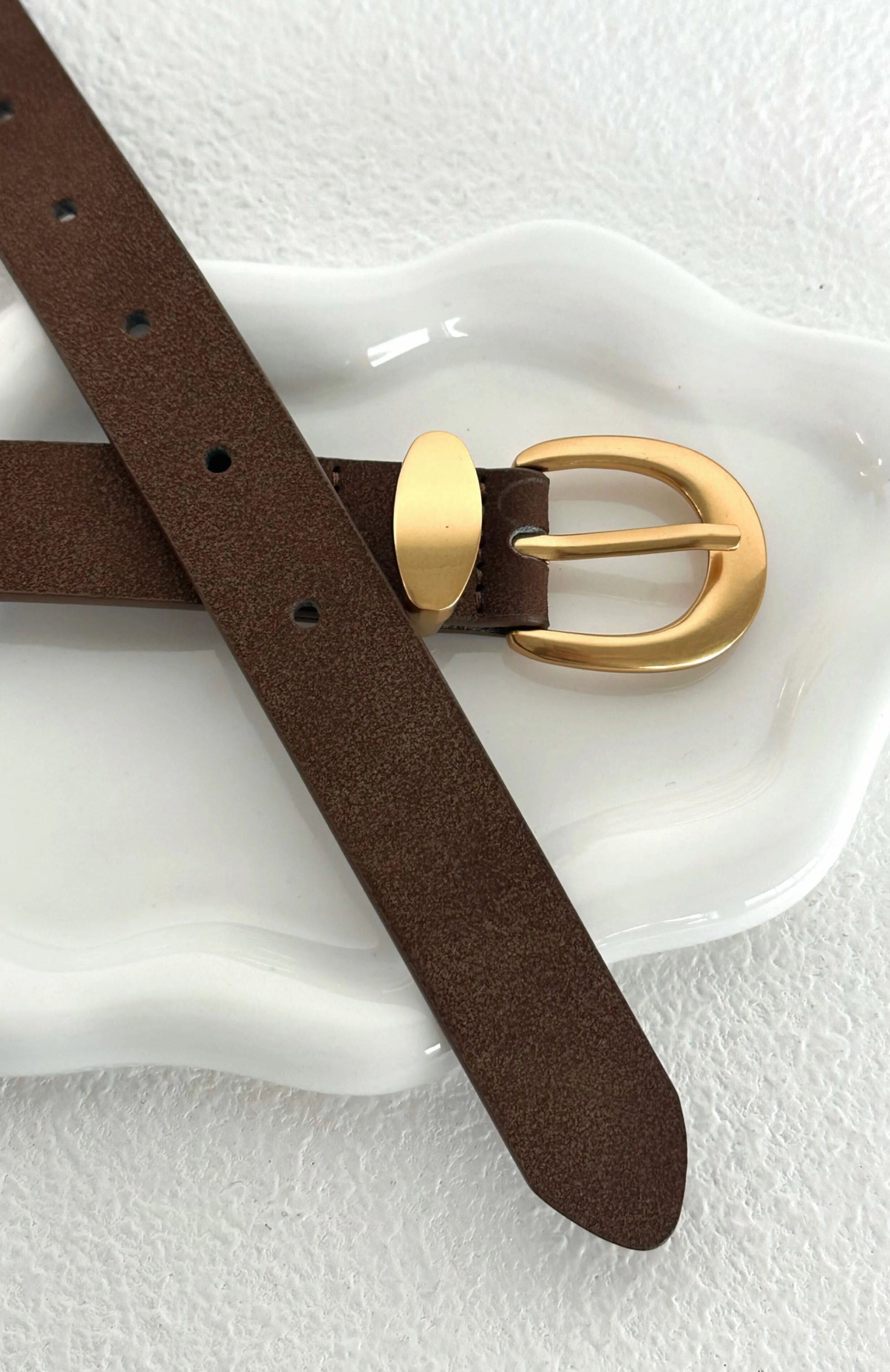Milo Belt Chocolate Faux Suede/Gold - Image 2