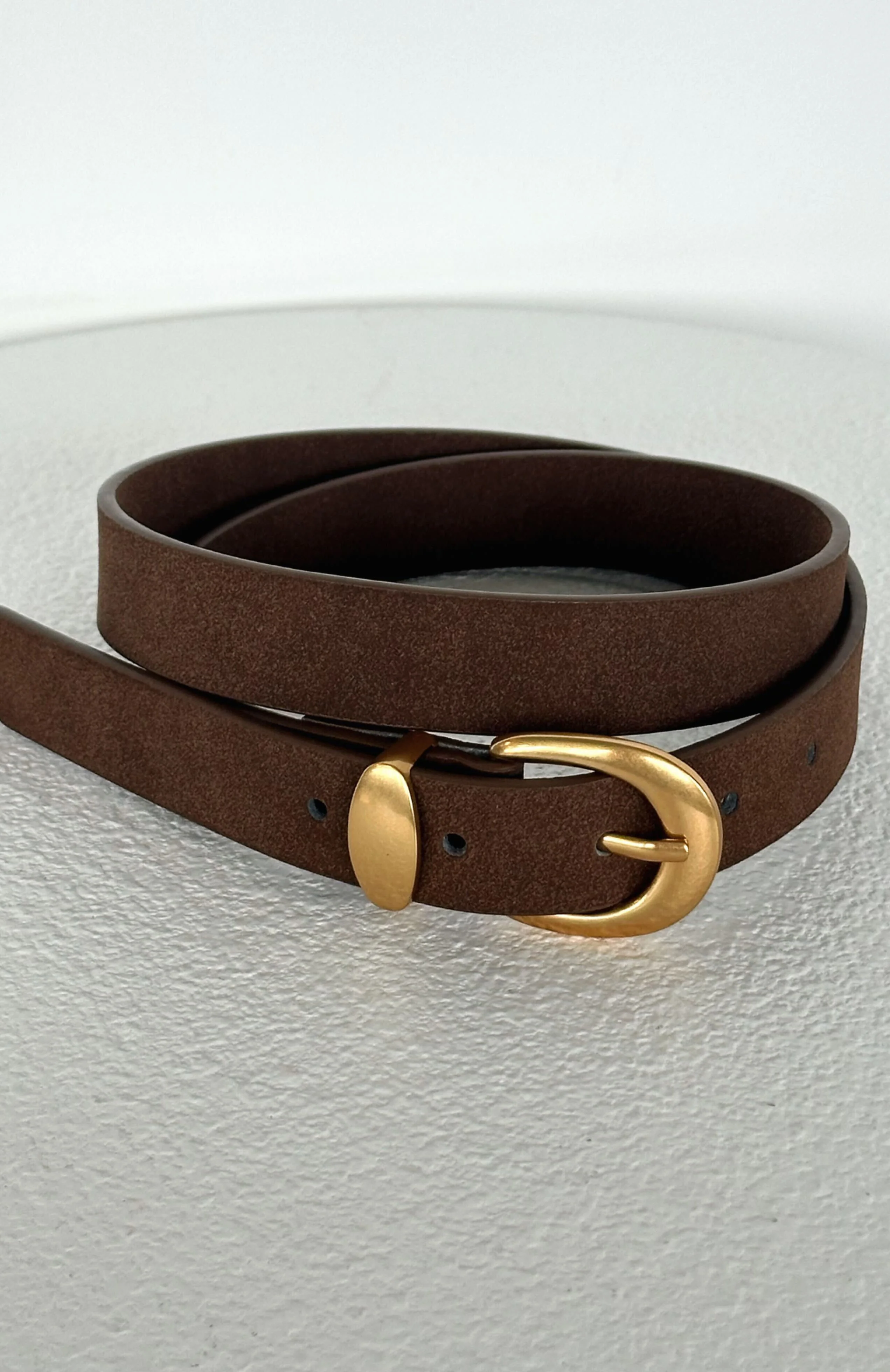 Milo Belt Chocolate Faux Suede/Gold - Image 3
