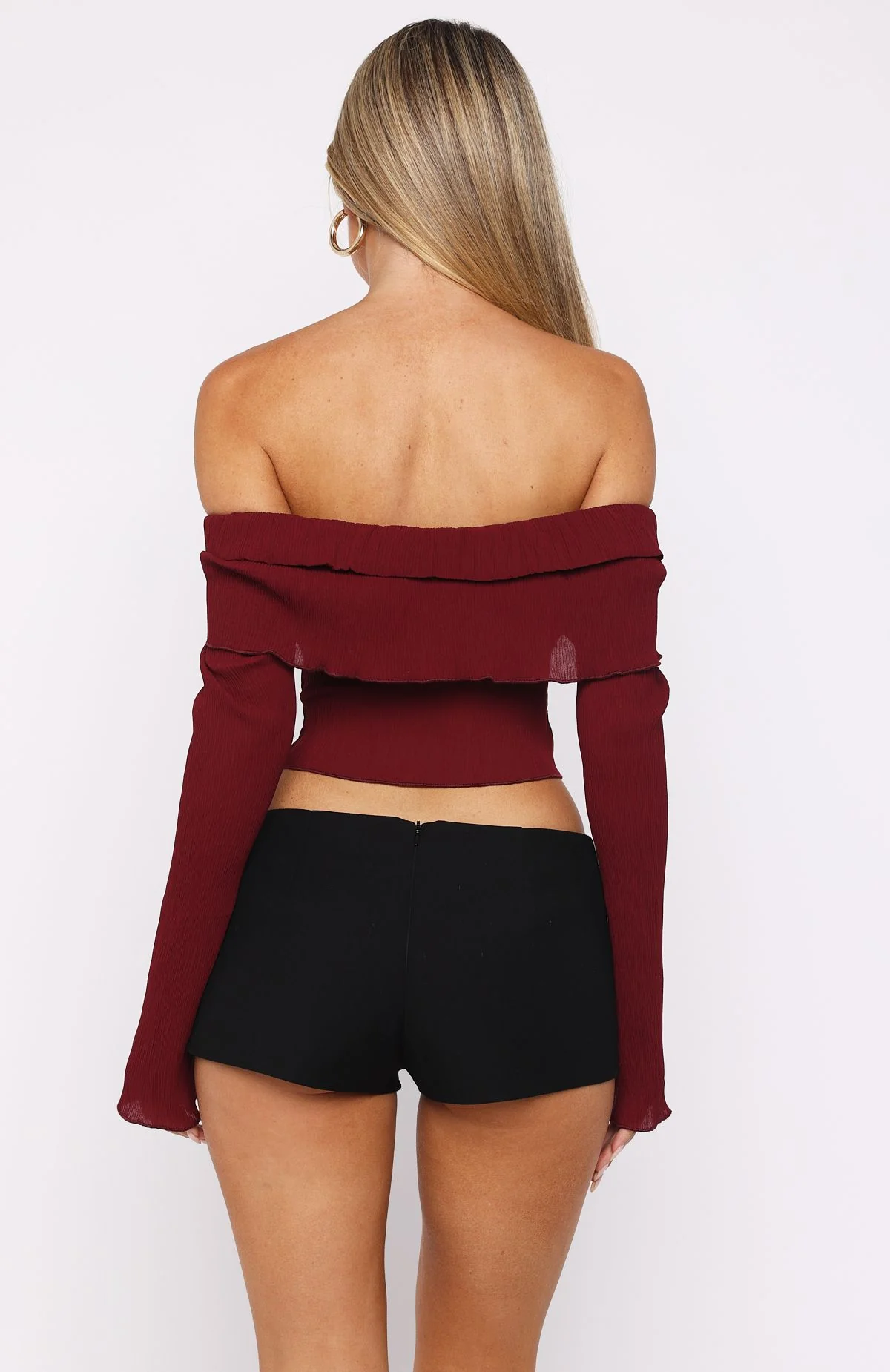 Mood Forever Long Sleeve Off Shoulder Top Burgundy - Image 4