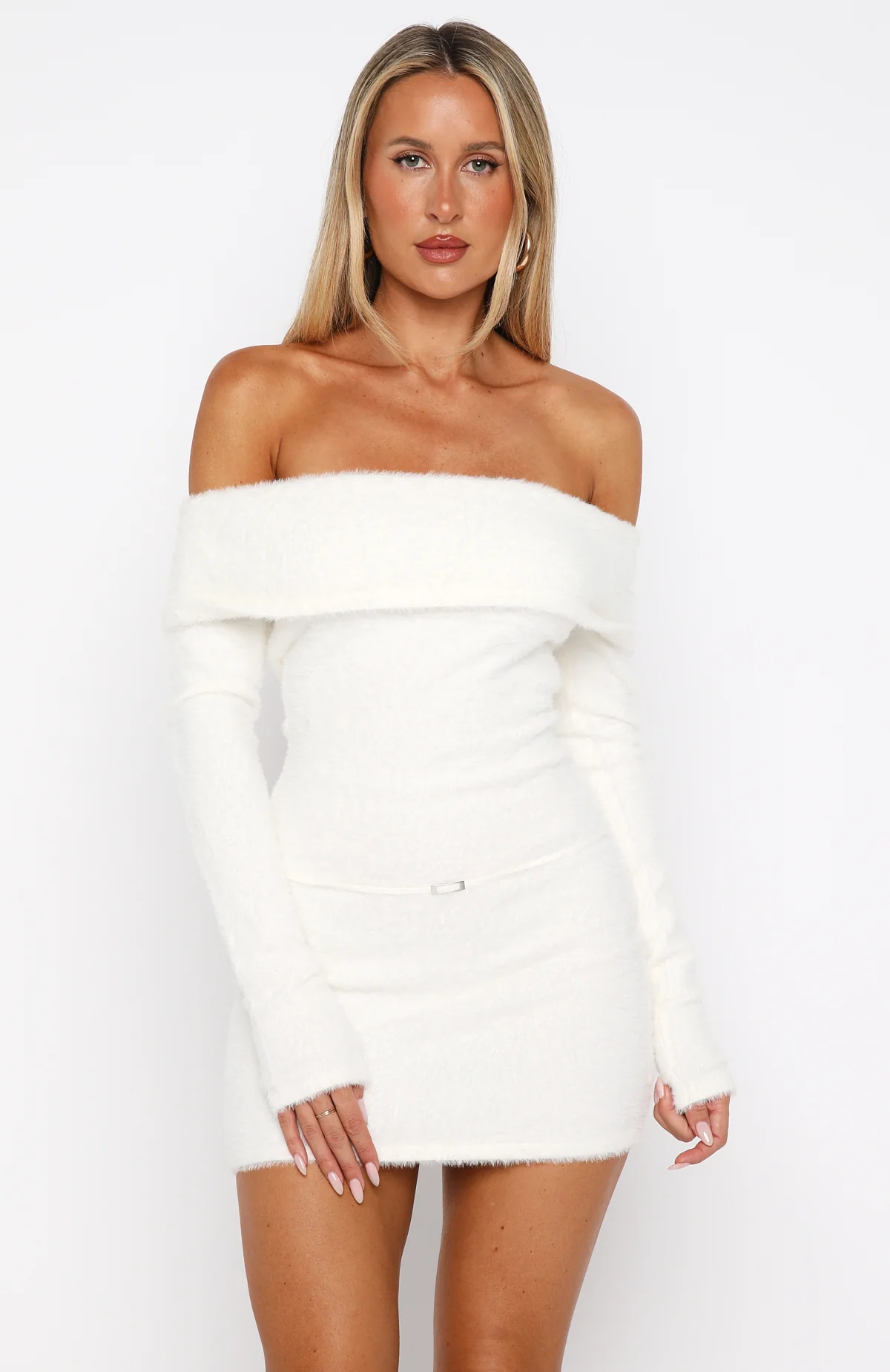 Moonlit Dreams Knit Mini Dress Snow - Image 4