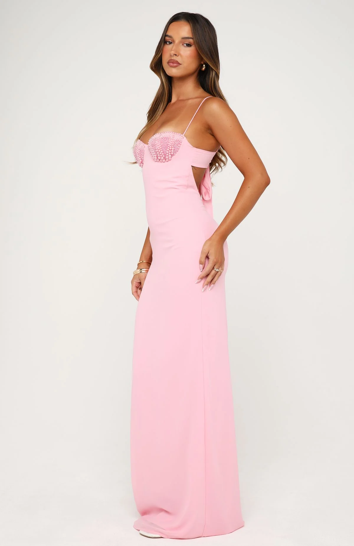Motel Mermaid Beaded Maxi Dress Candy Pink - Image 4