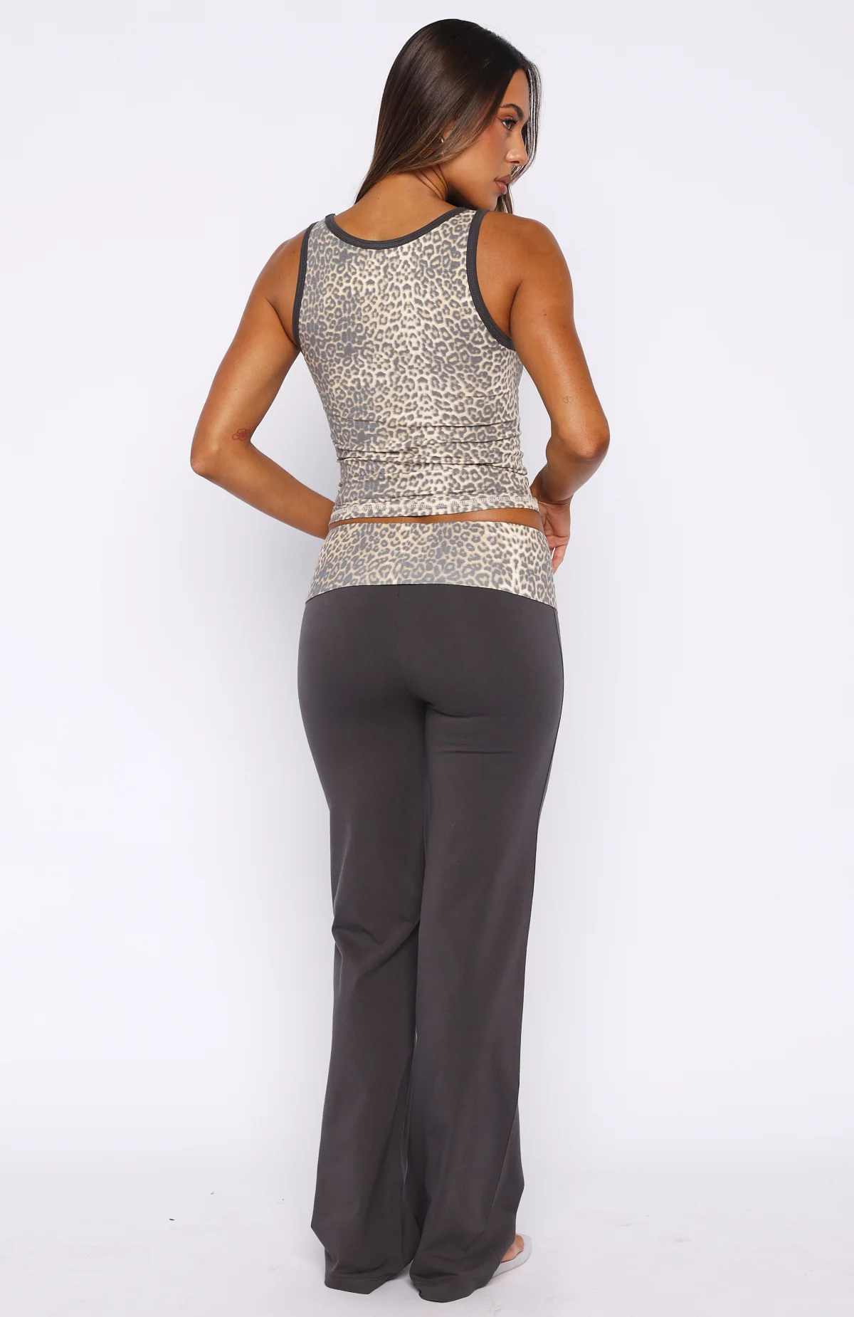 My Own Sunshine Fold Over Pants Charcoal/Leopard Print - Image 5