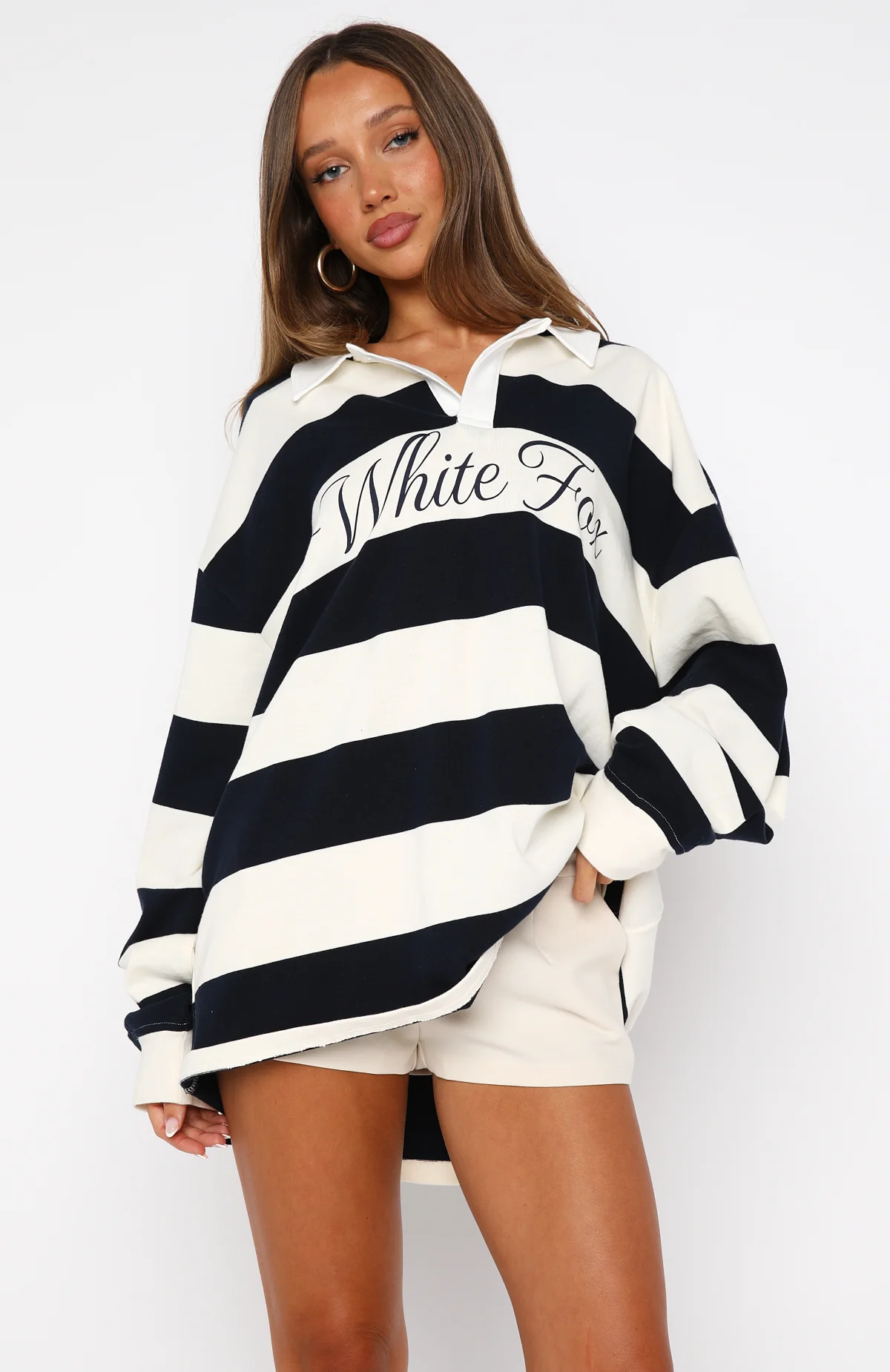 My Reality Striped Long Sleeve Rugby Shirt Navy/Cream Stripe - Image 2