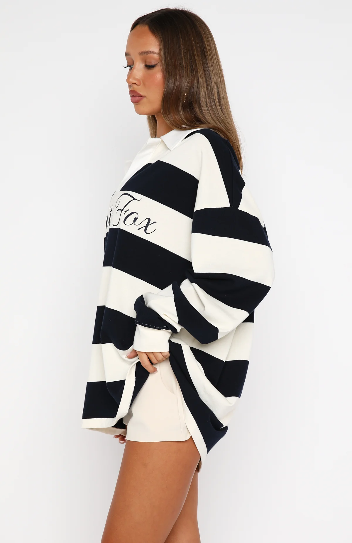 My Reality Striped Long Sleeve Rugby Shirt Navy/Cream Stripe - Image 3