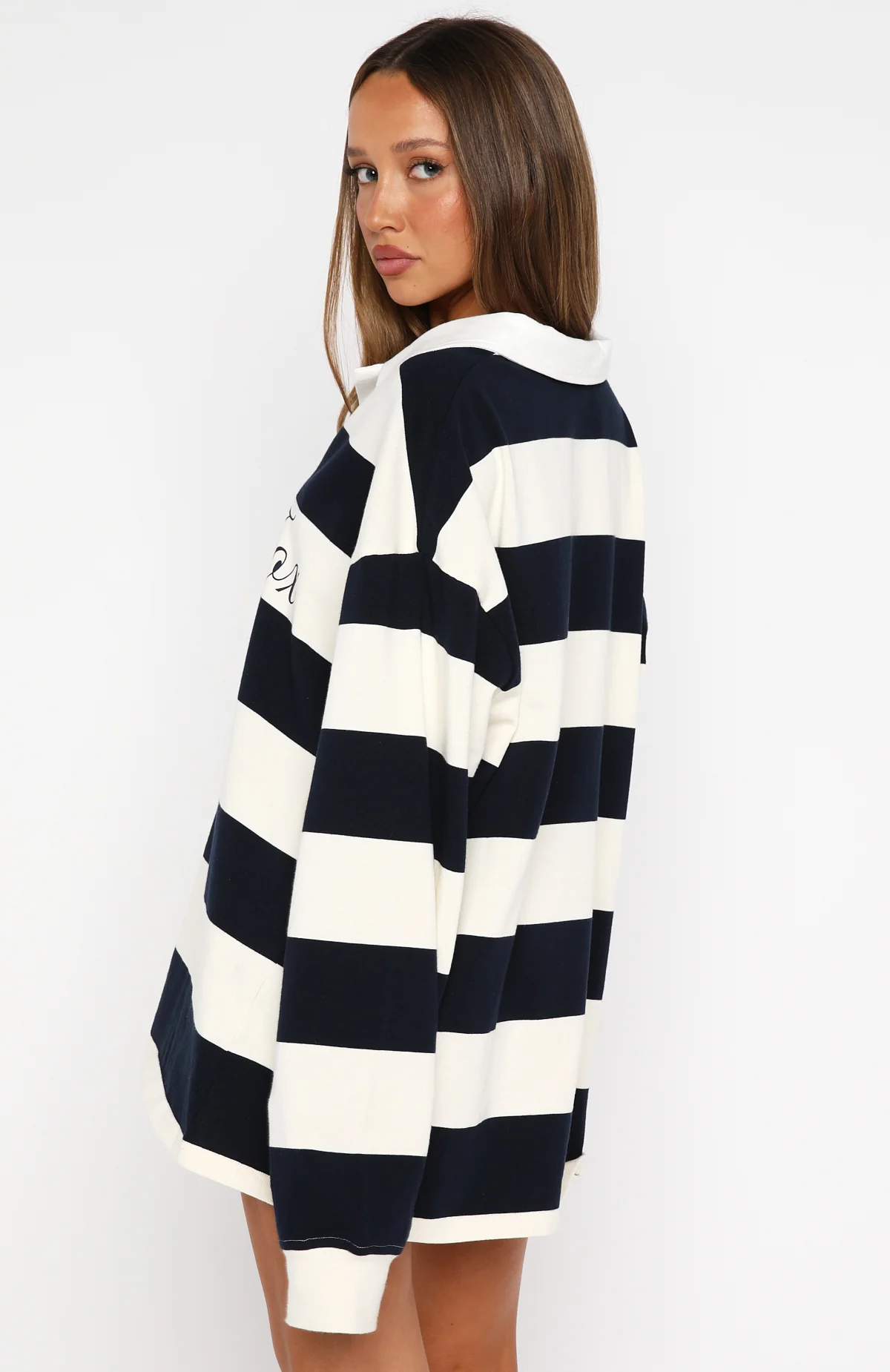 My Reality Striped Long Sleeve Rugby Shirt Navy/Cream Stripe - Image 4