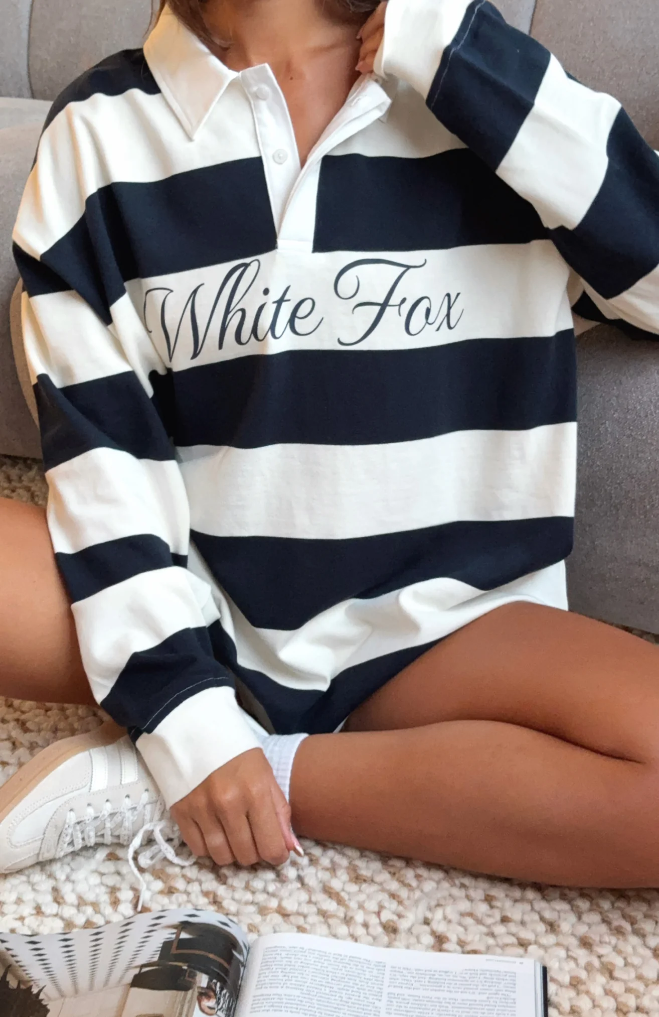 My Reality Striped Long Sleeve Rugby Shirt Navy/Cream Stripe - Image 5