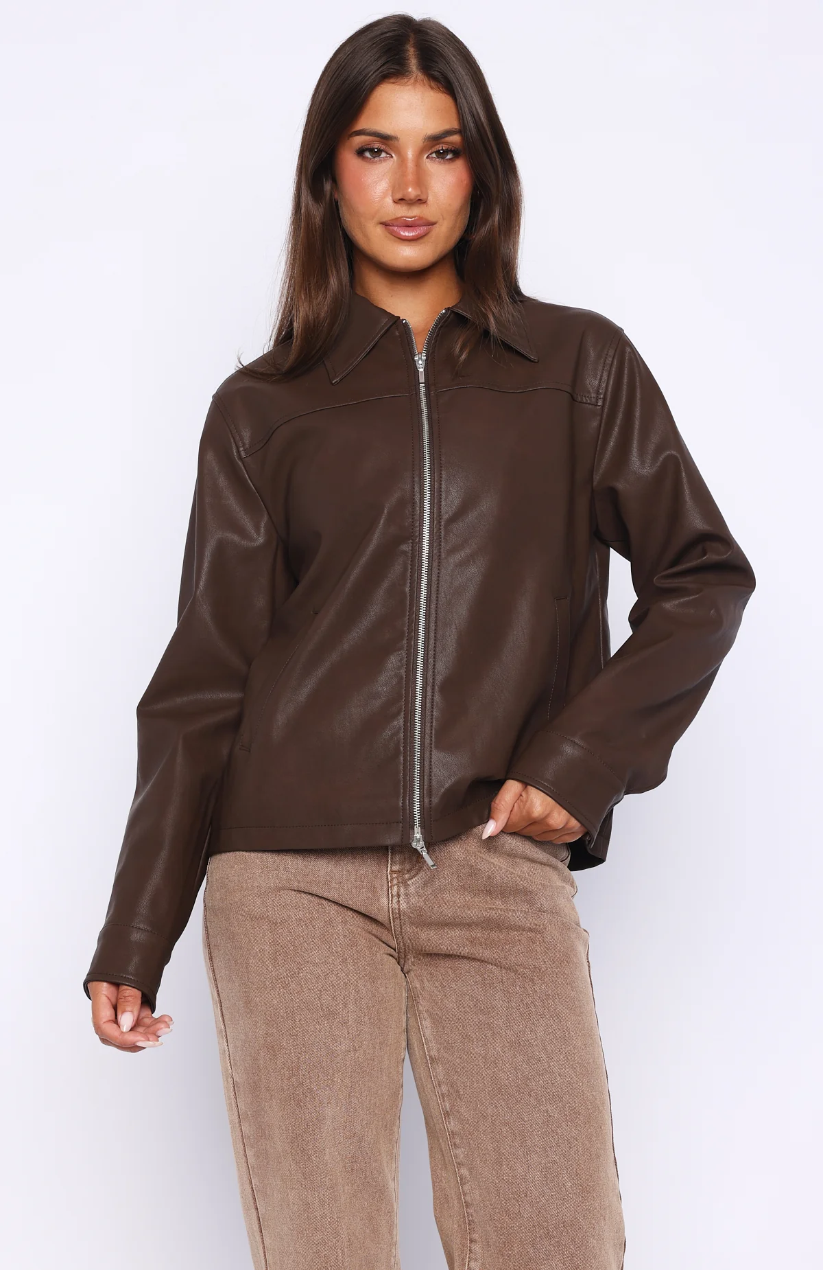 Never Possible Pu Jacket Chocolate - Image 2