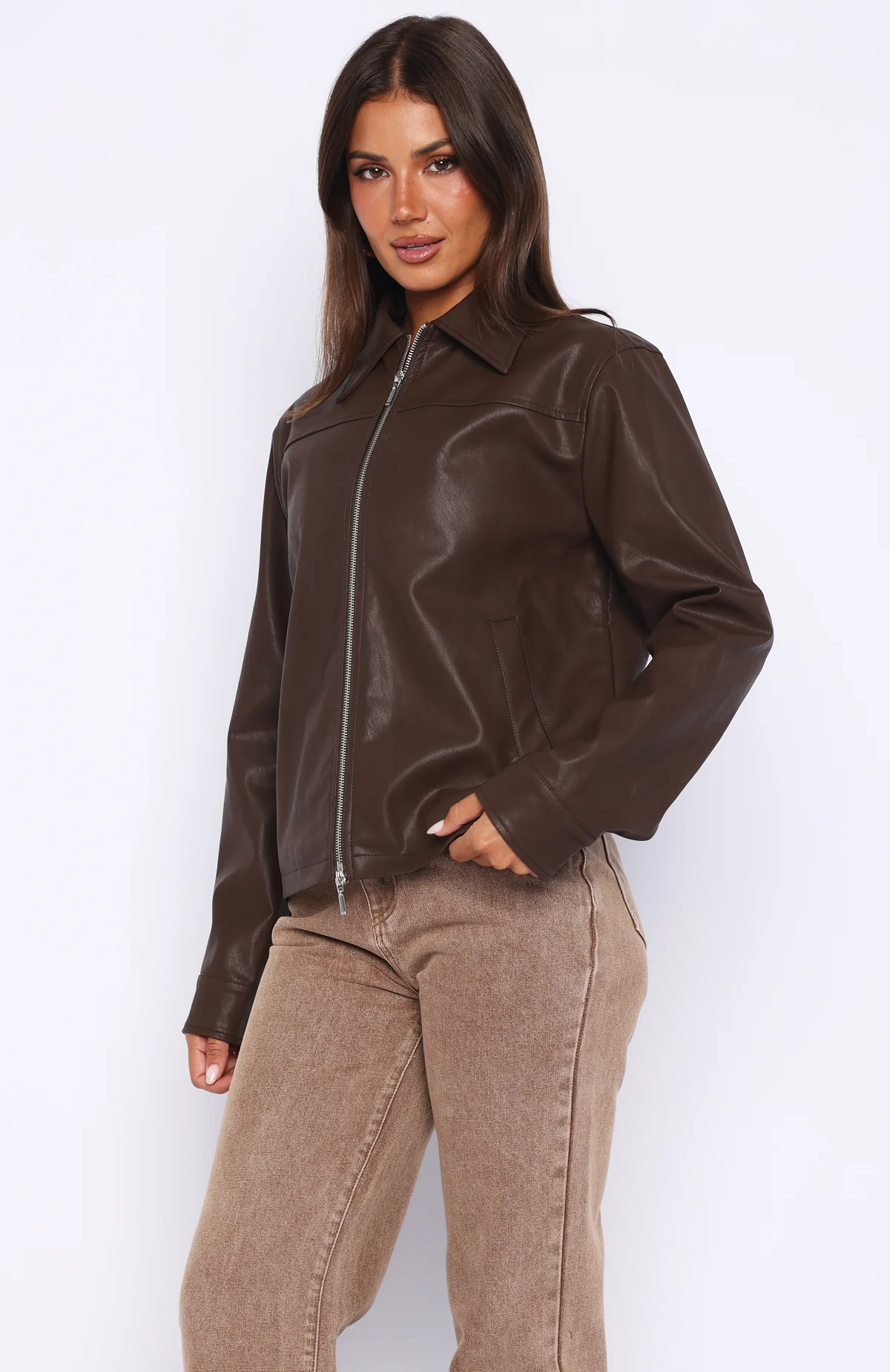 Never Possible Pu Jacket Chocolate - Image 3
