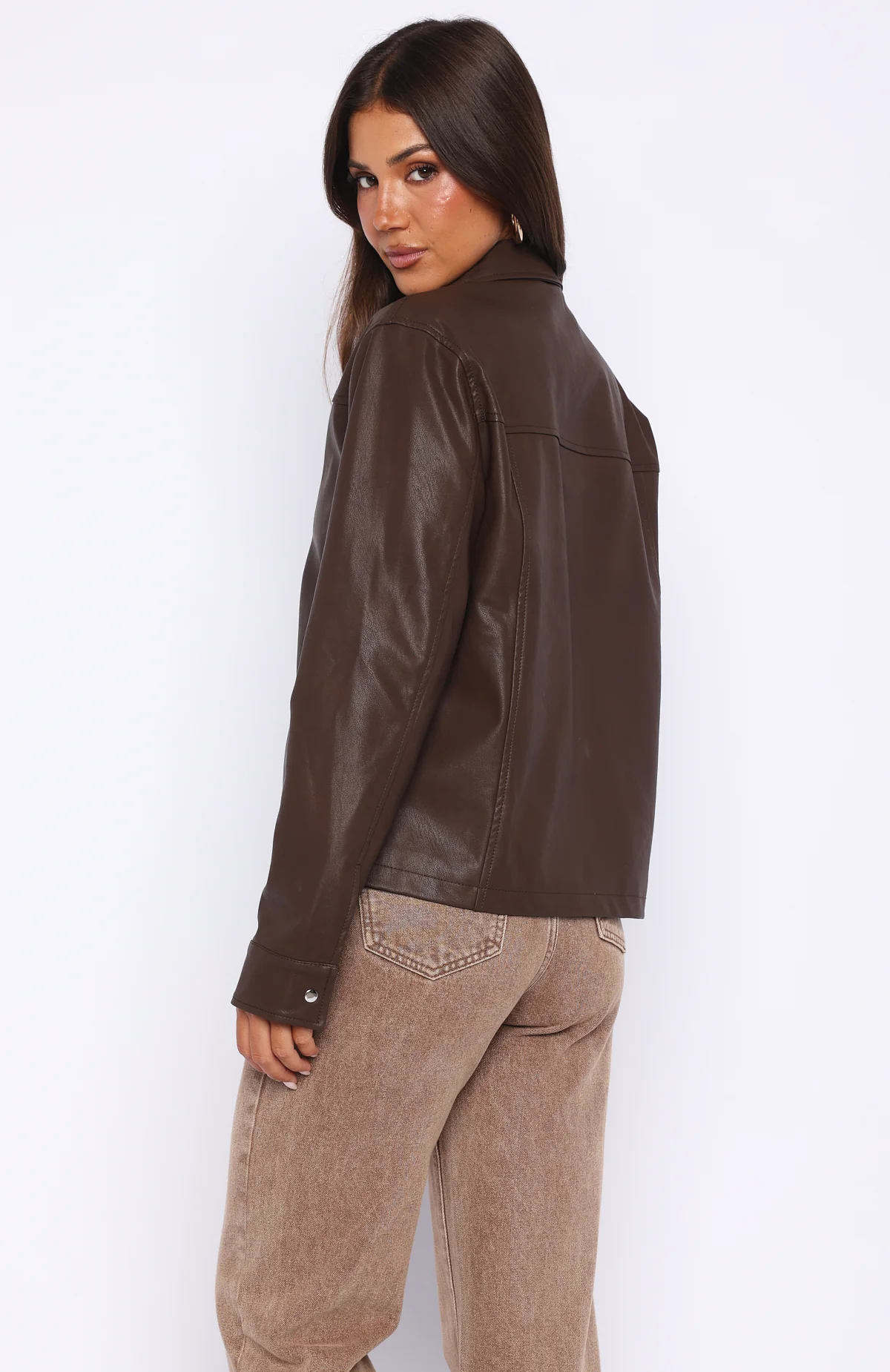 Never Possible Pu Jacket Chocolate - Image 4