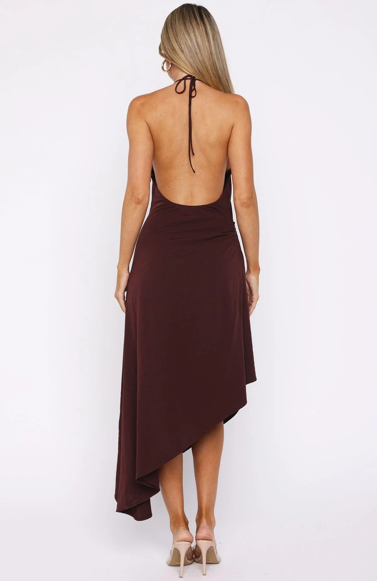 Night Hustle Halter Midi Dress Burgundy - Image 5