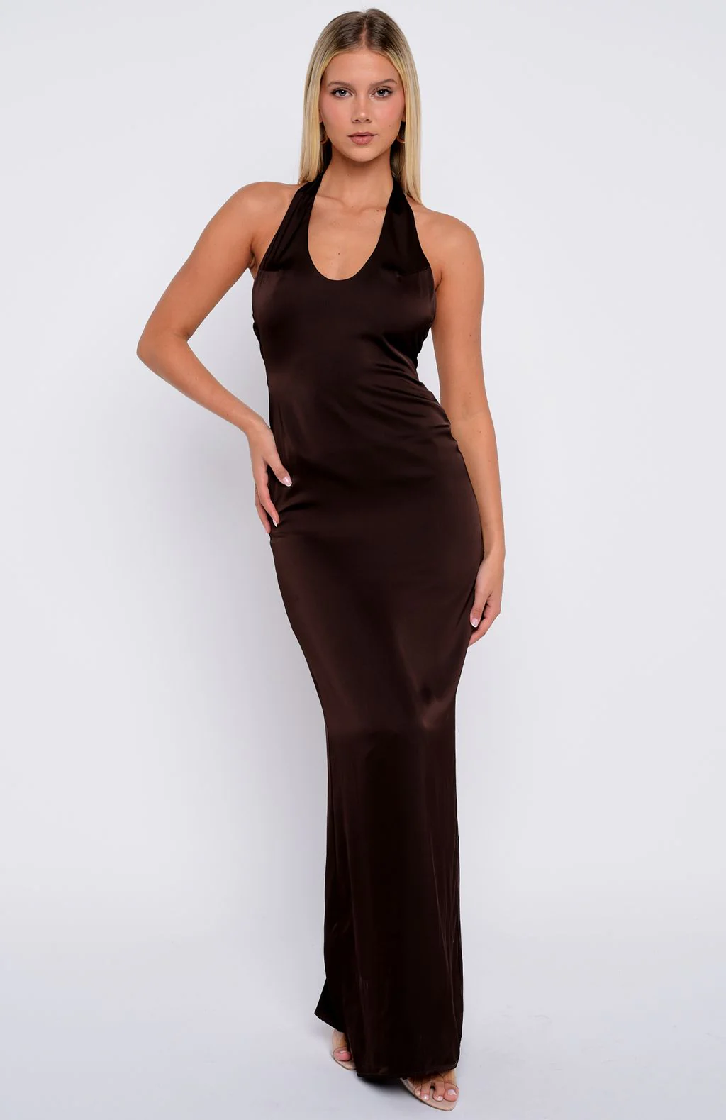 Night-Time Madness Halter Maxi Dress Chocolate - Image 3