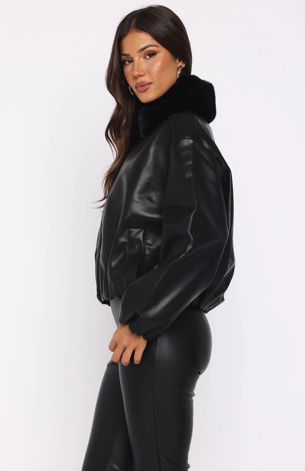 No Competition PU Bomber Jacket Black - Image 4