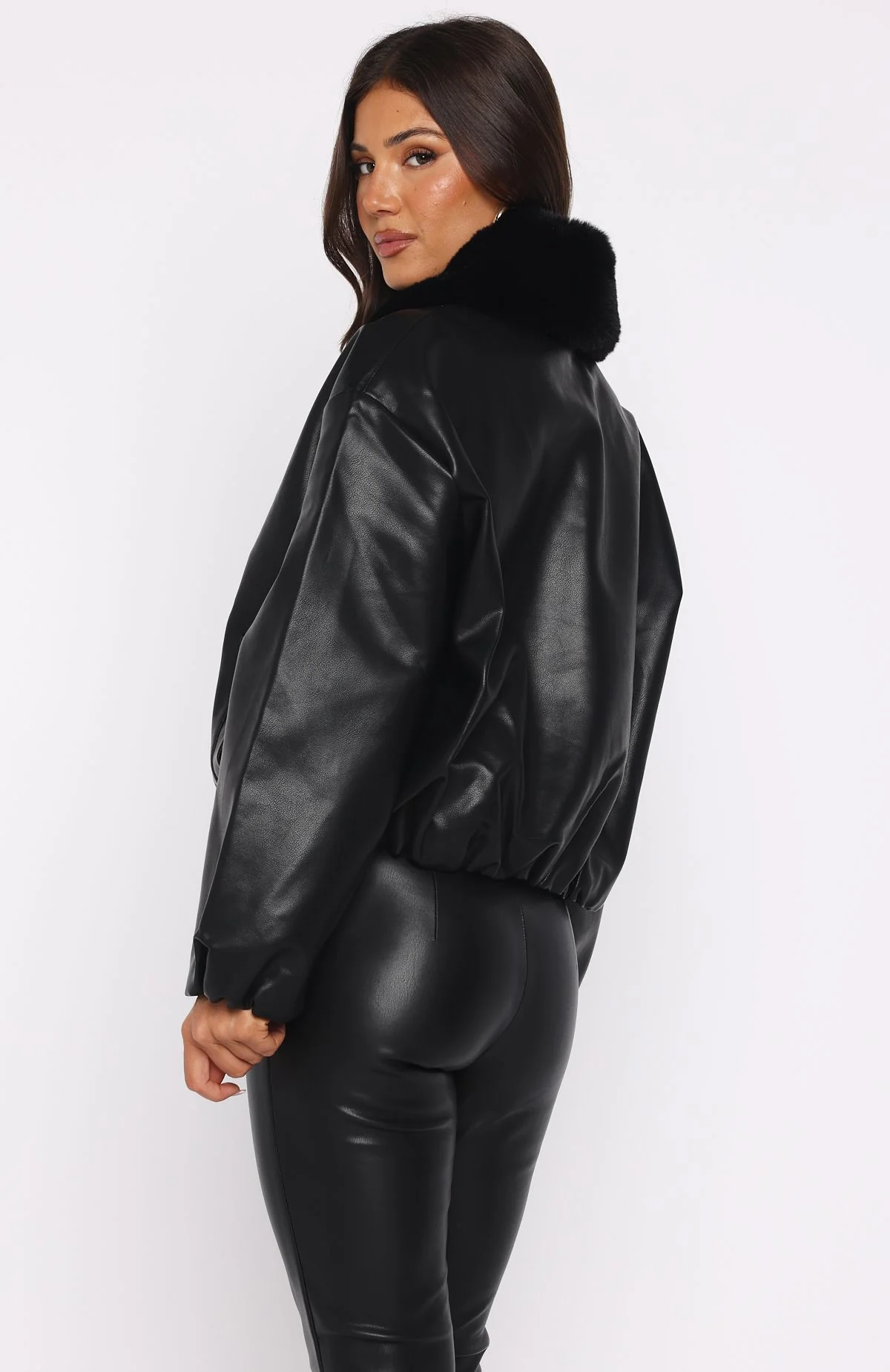 No Competition PU Bomber Jacket Black - Image 5