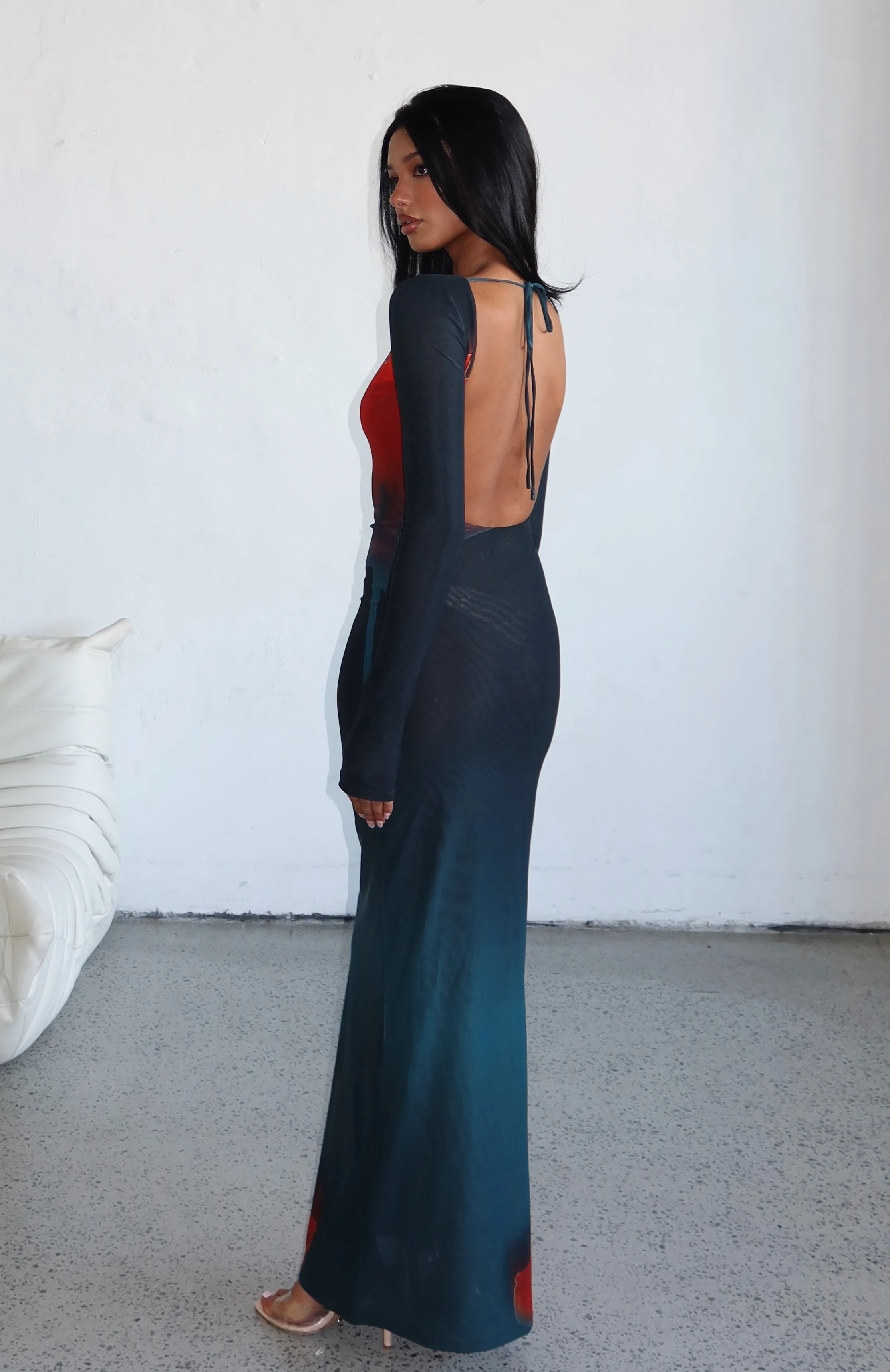 No Halo Long Sleeve Maxi Dress Midnight Scarlet - Image 2