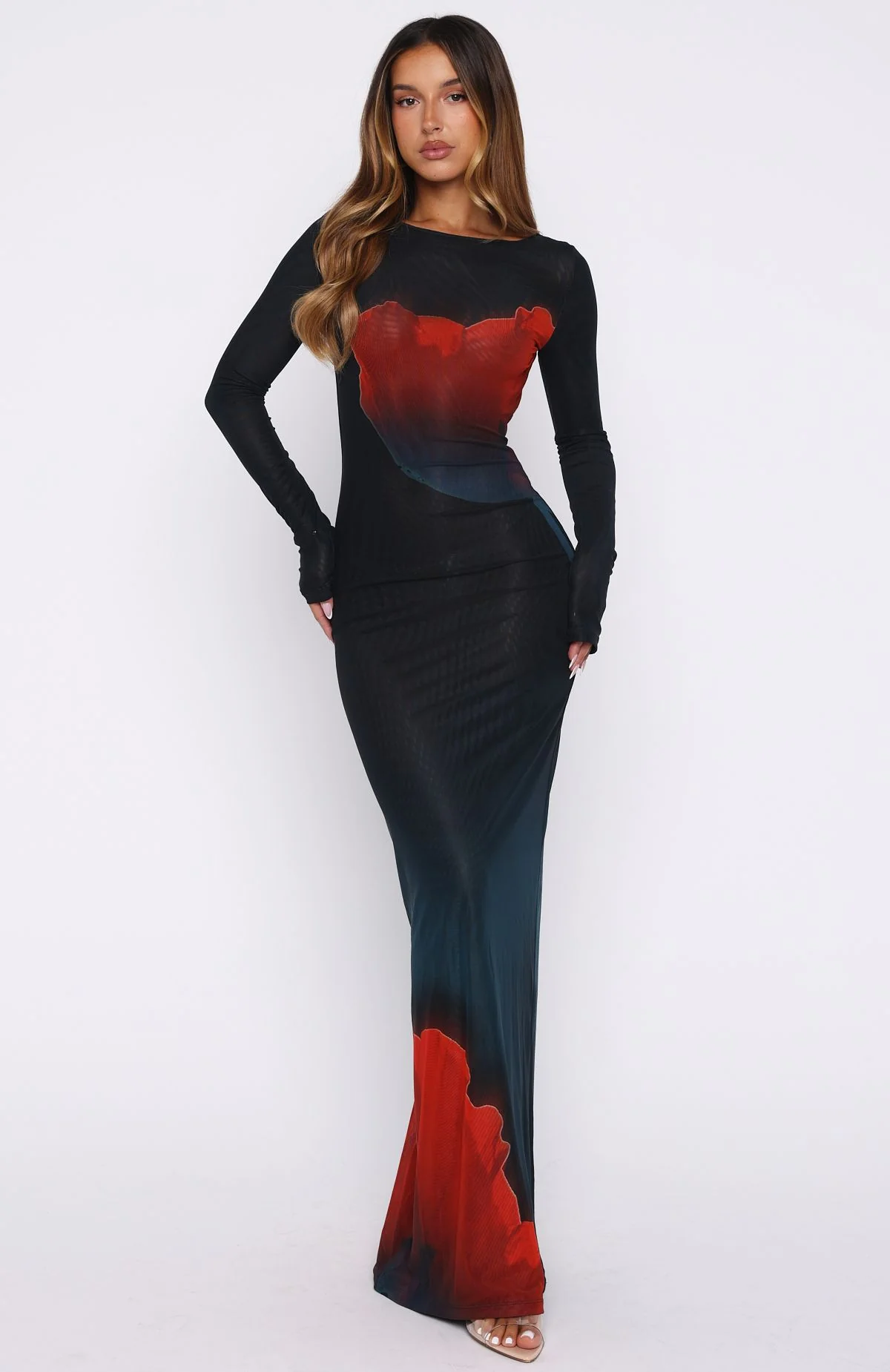 No Halo Long Sleeve Maxi Dress Midnight Scarlet - Image 3