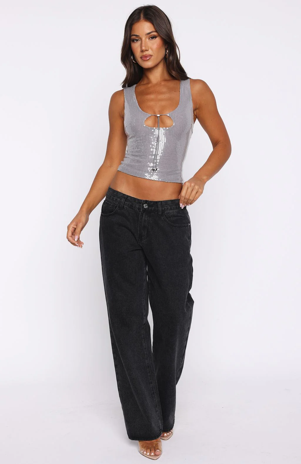 Nostalgic Nights Sequin Top Smoke - Image 5