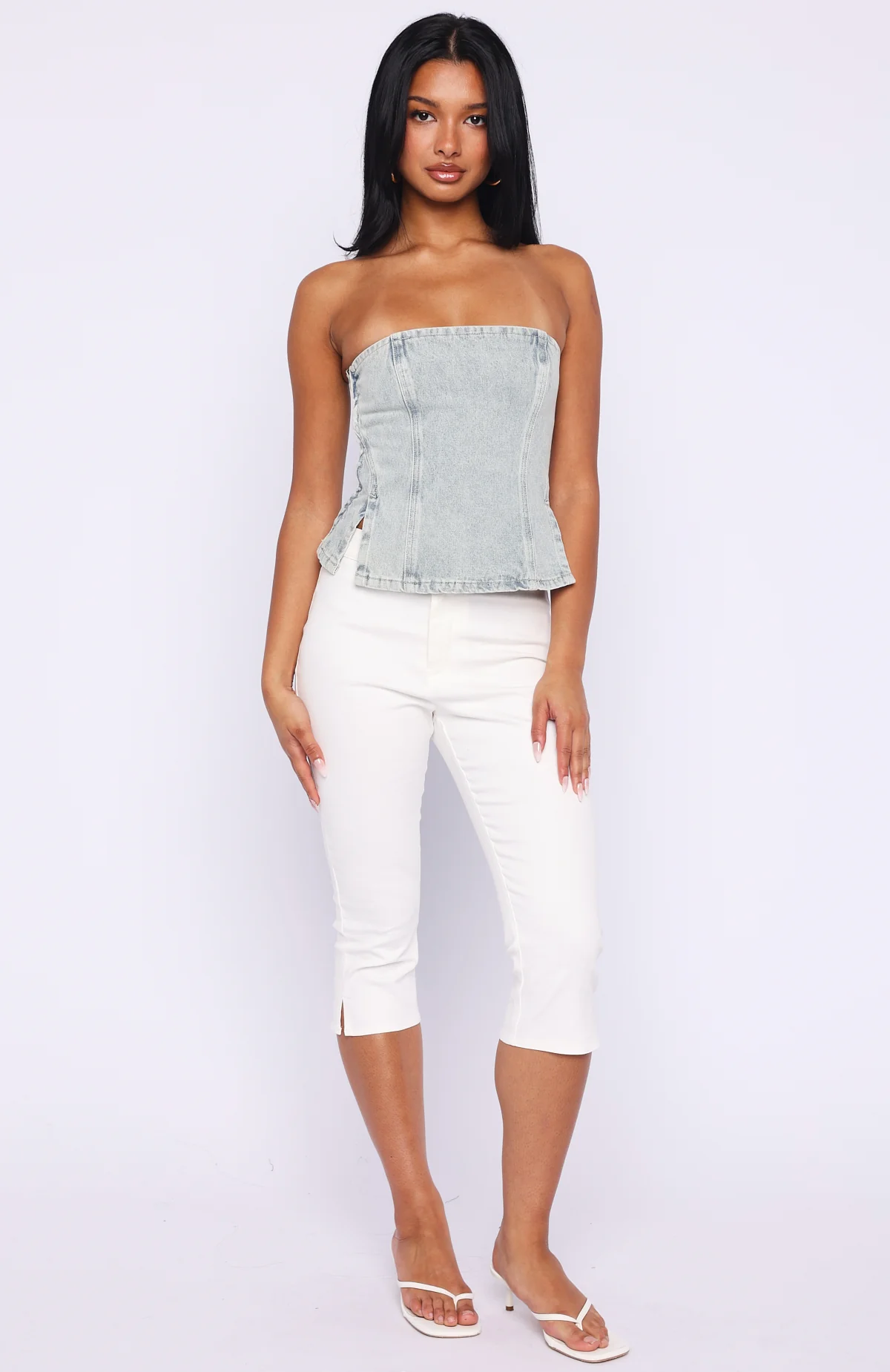 Not Listening Strapless Denim Top Light Blue - Image 5