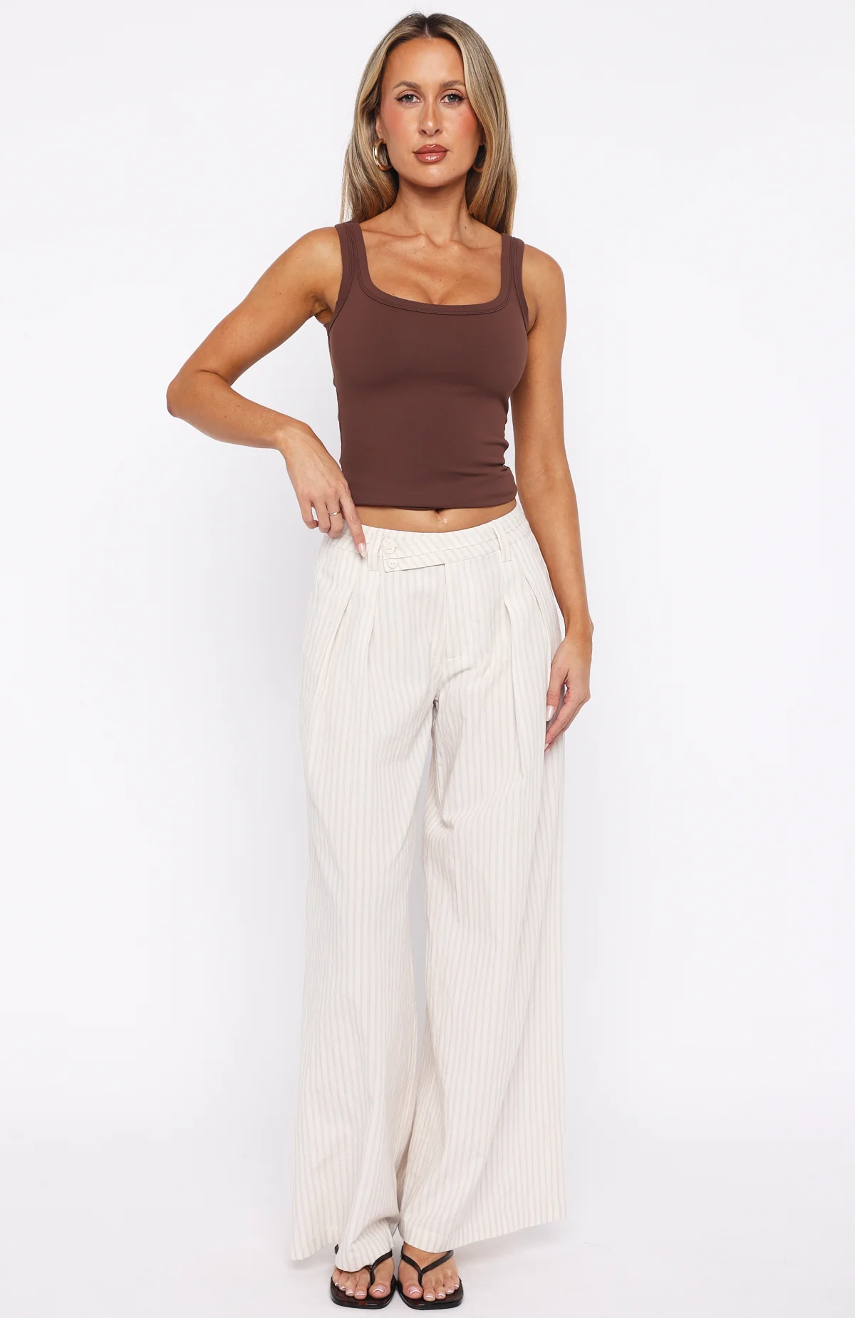 Office Romance Wide Leg Pants White/Beige Stripe - Image 2