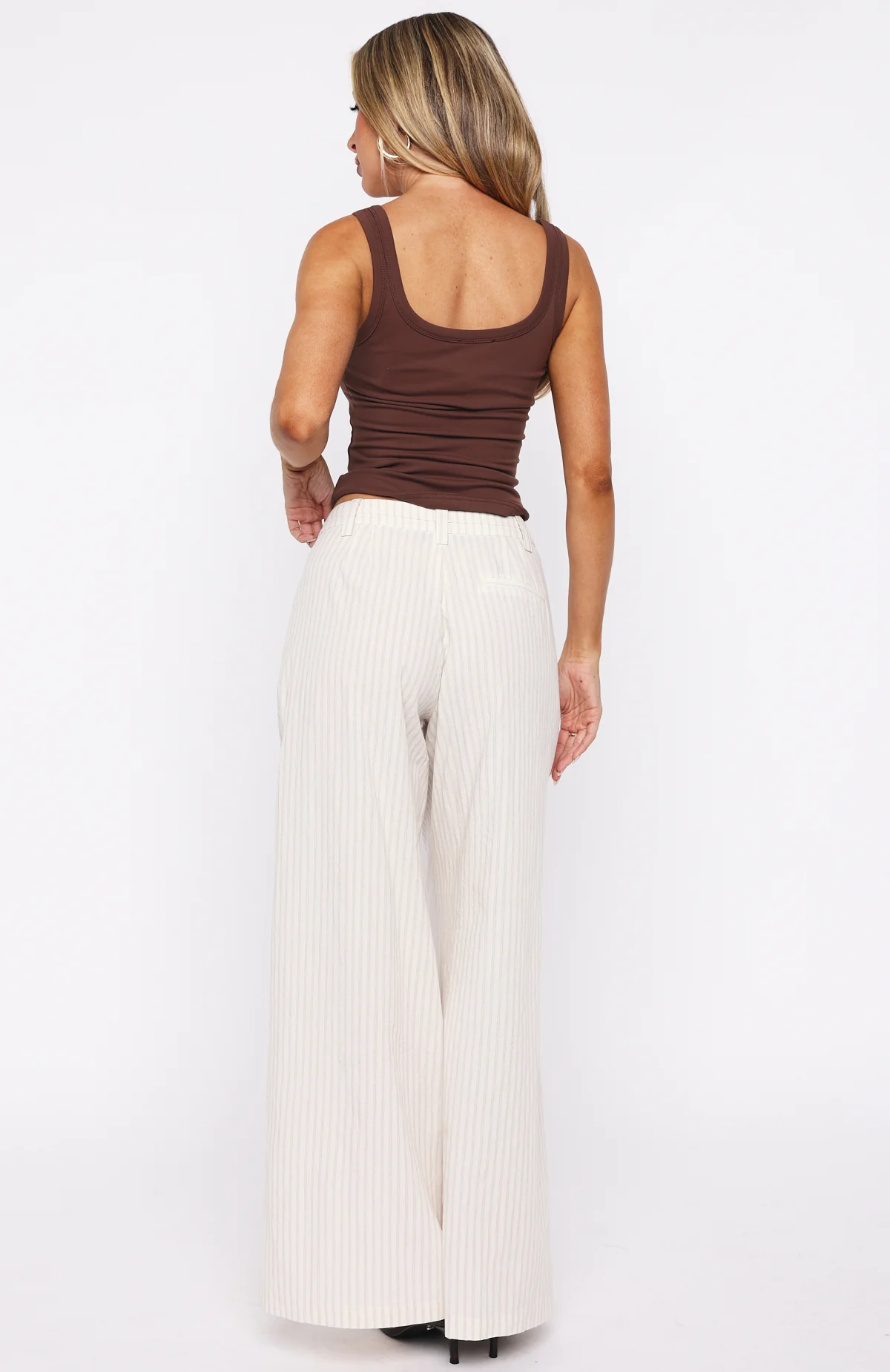Office Romance Wide Leg Pants White/Beige Stripe - Image 4