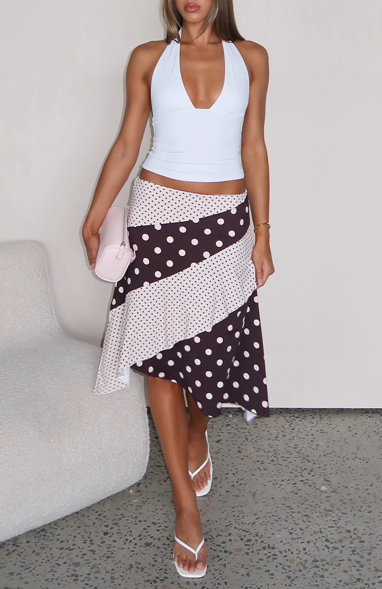 Offline Forever Midi Skirt Choc/Cream Polka Dot
