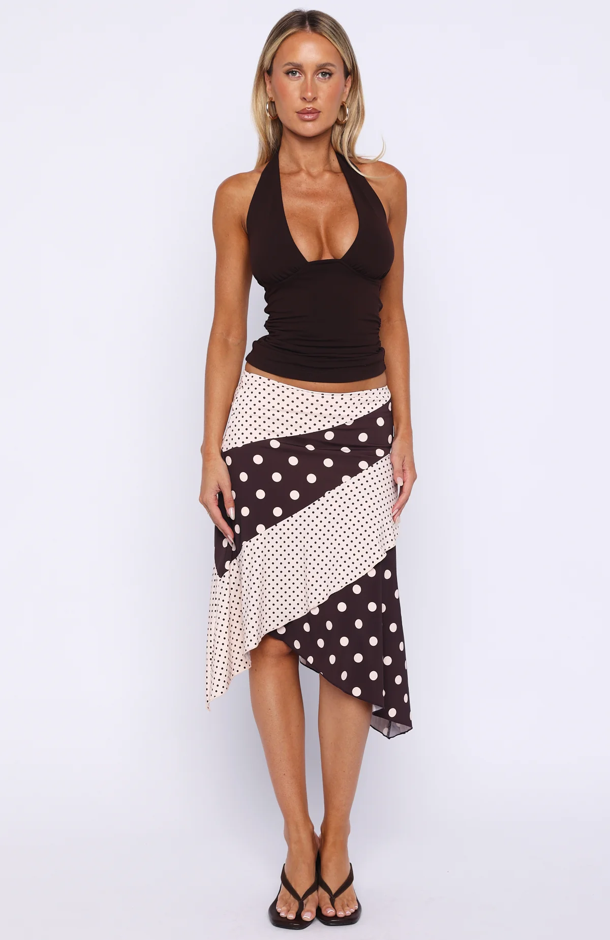Offline Forever Midi Skirt Choc/Cream Polka Dot - Image 2