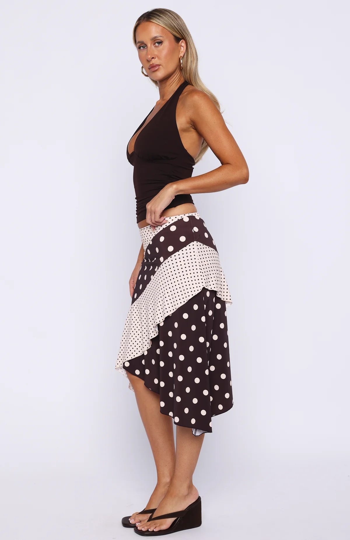 Offline Forever Midi Skirt Choc/Cream Polka Dot - Image 3