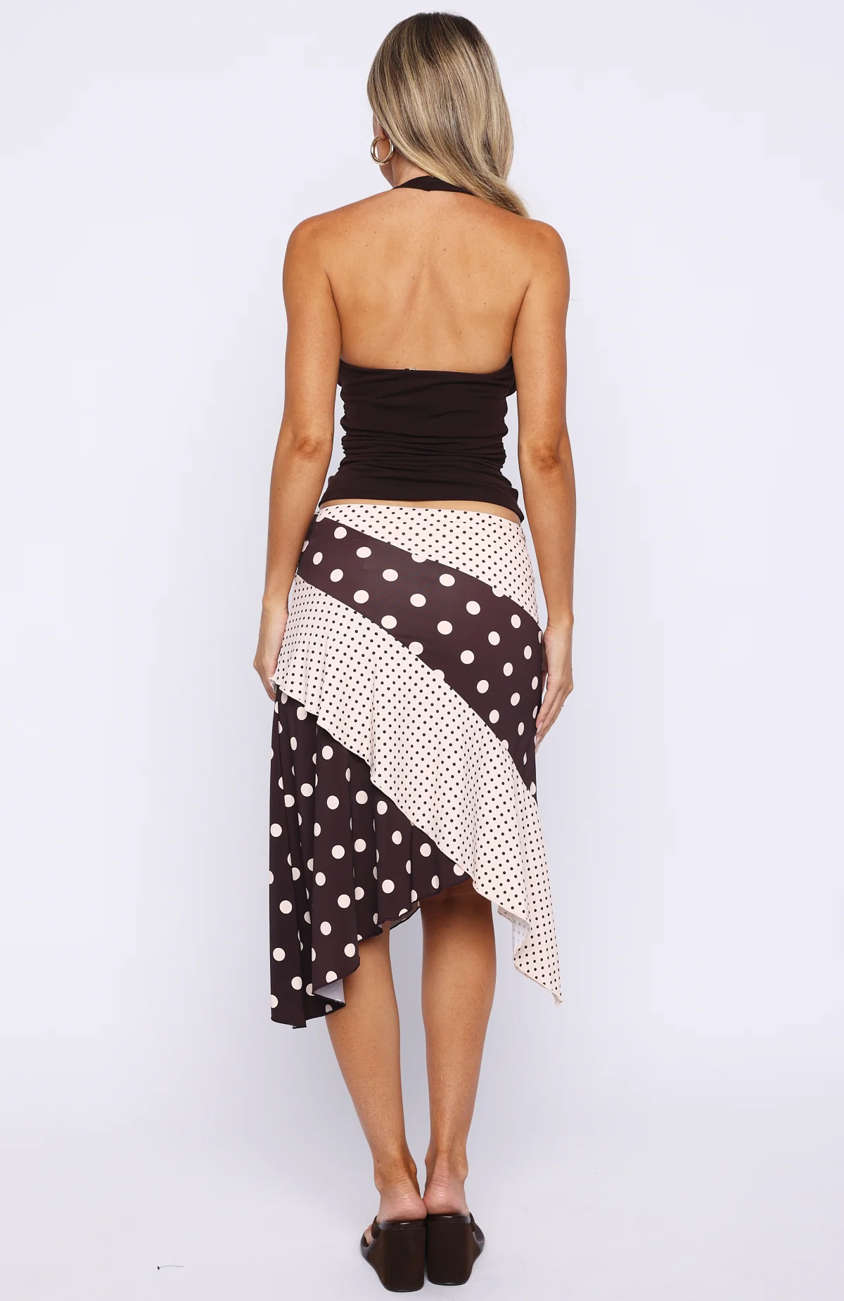 Offline Forever Midi Skirt Choc/Cream Polka Dot - Image 4