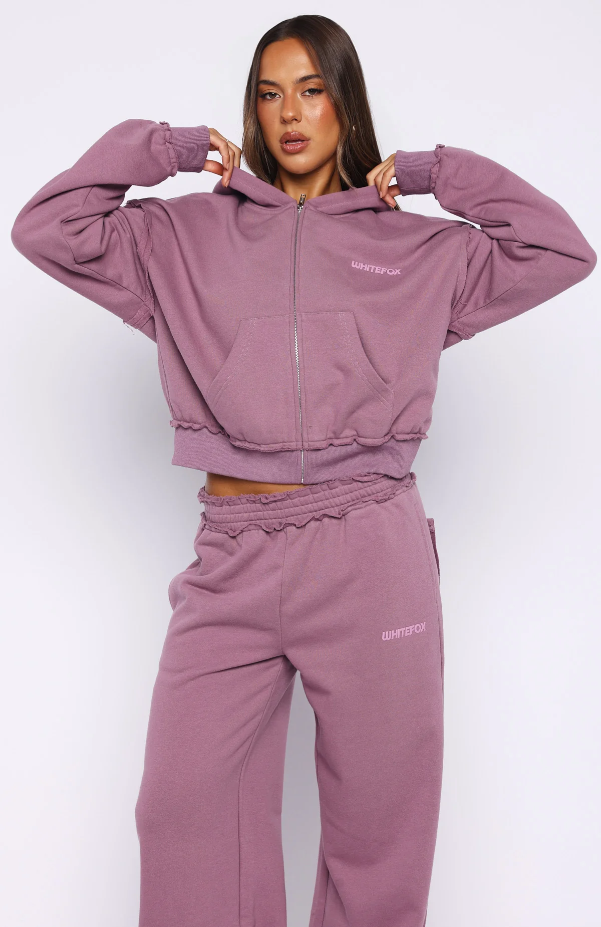 On My Own Terms Boxy Zip Front Hoodie Dusty Plum - Image 2