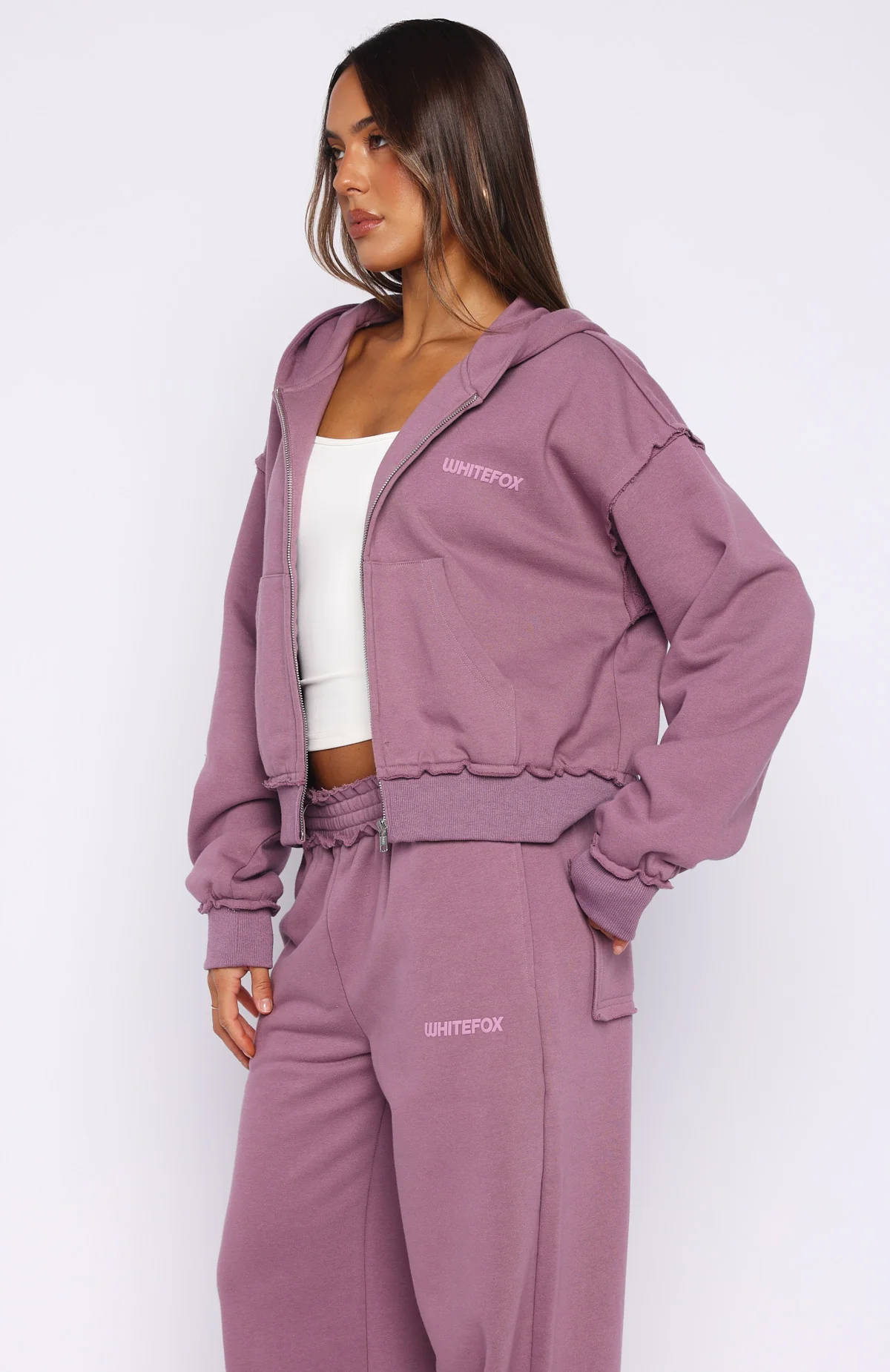 On My Own Terms Boxy Zip Front Hoodie Dusty Plum - Image 3