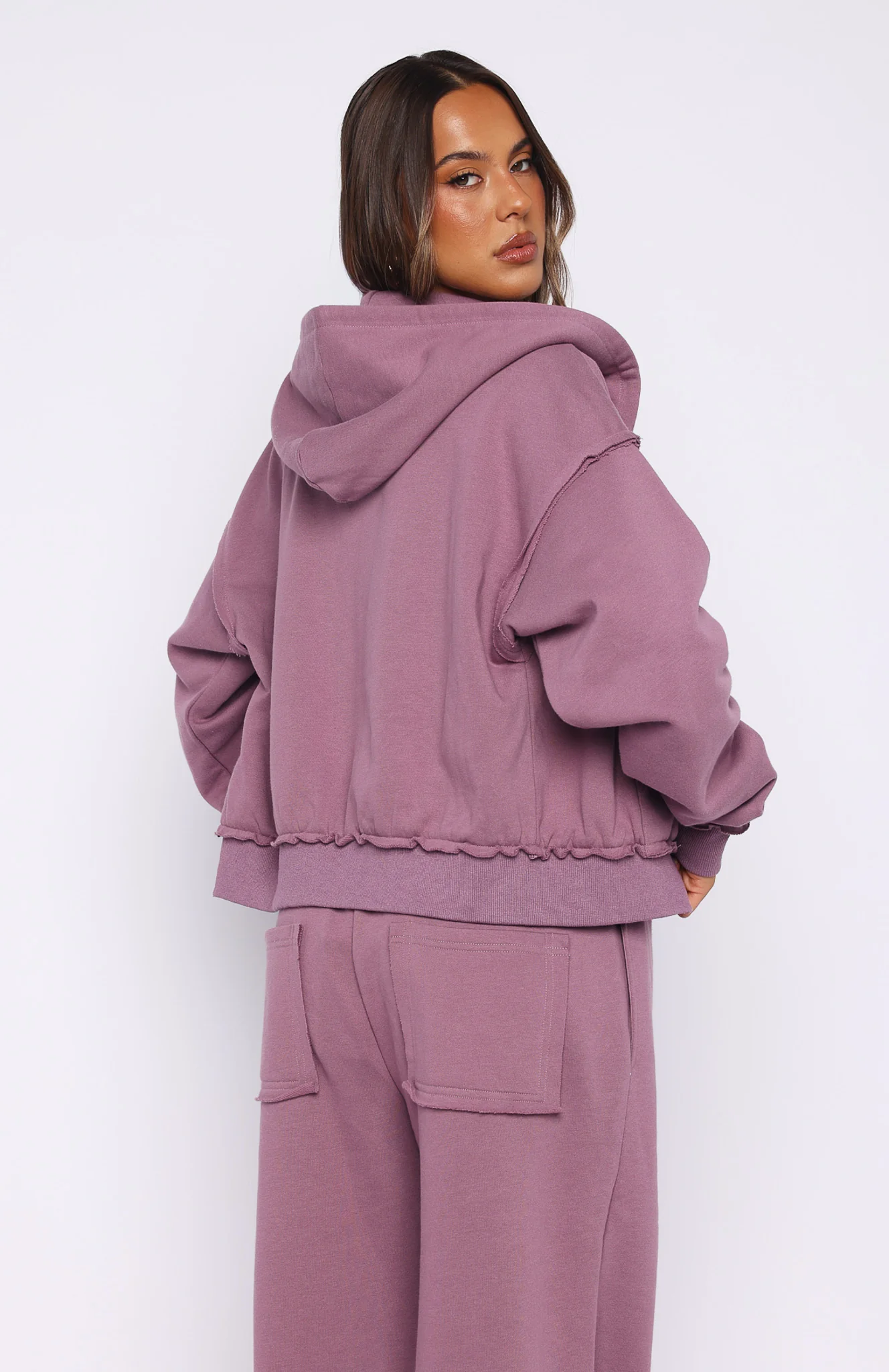 On My Own Terms Boxy Zip Front Hoodie Dusty Plum - Image 4