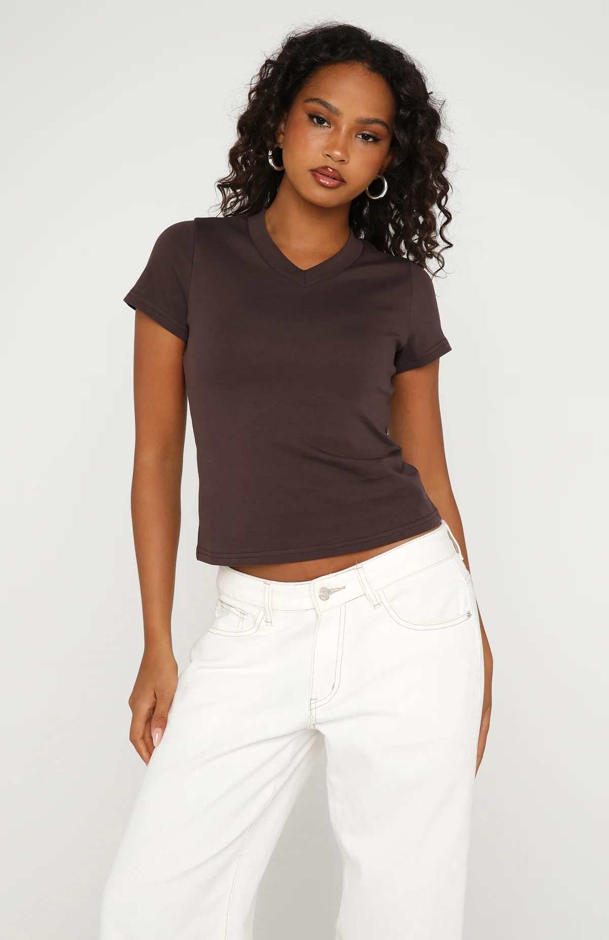 On The Hunt V Neck Top Chocolate - Image 2
