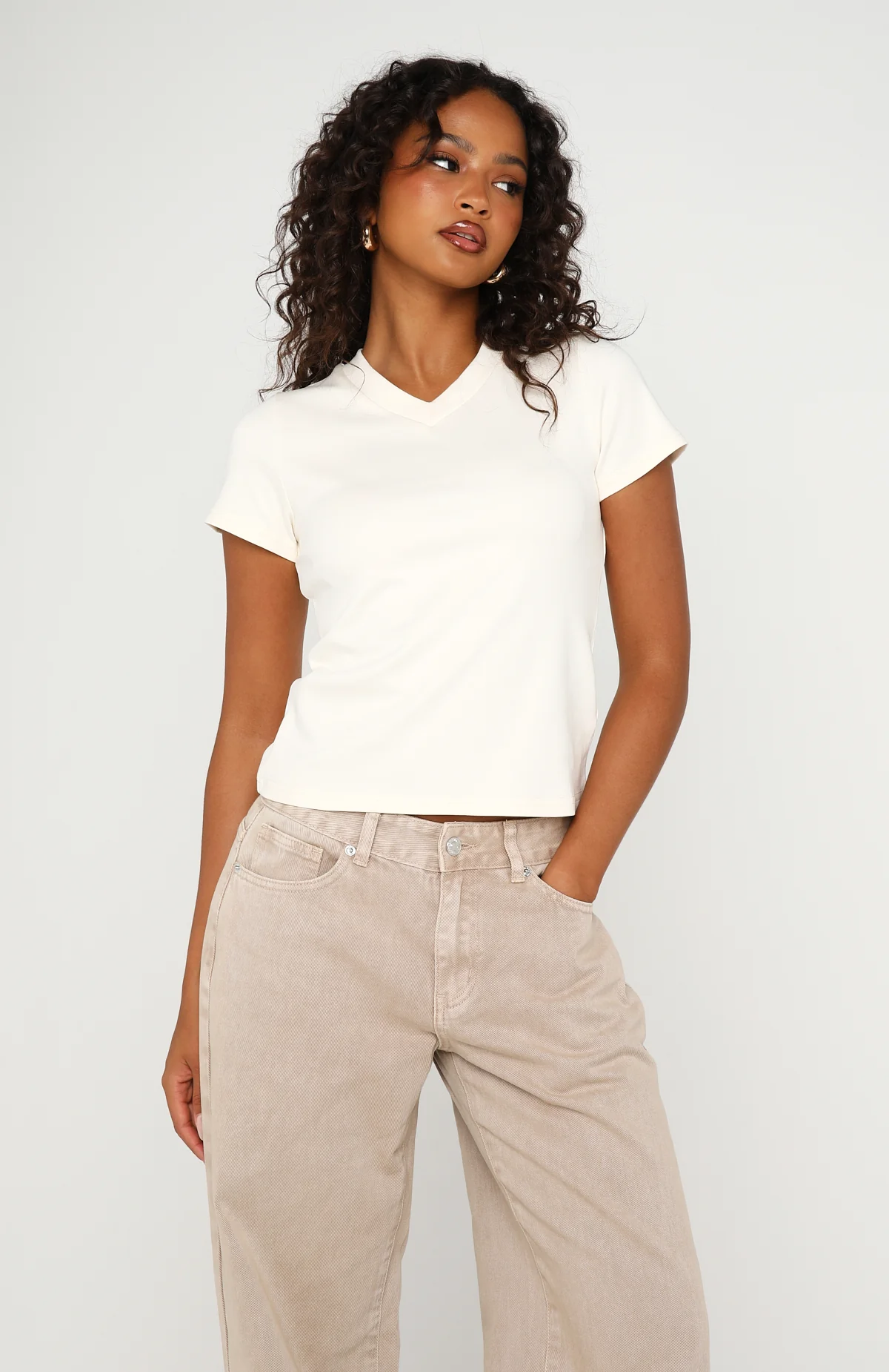 On The Hunt V Neck Top Off White - Image 2