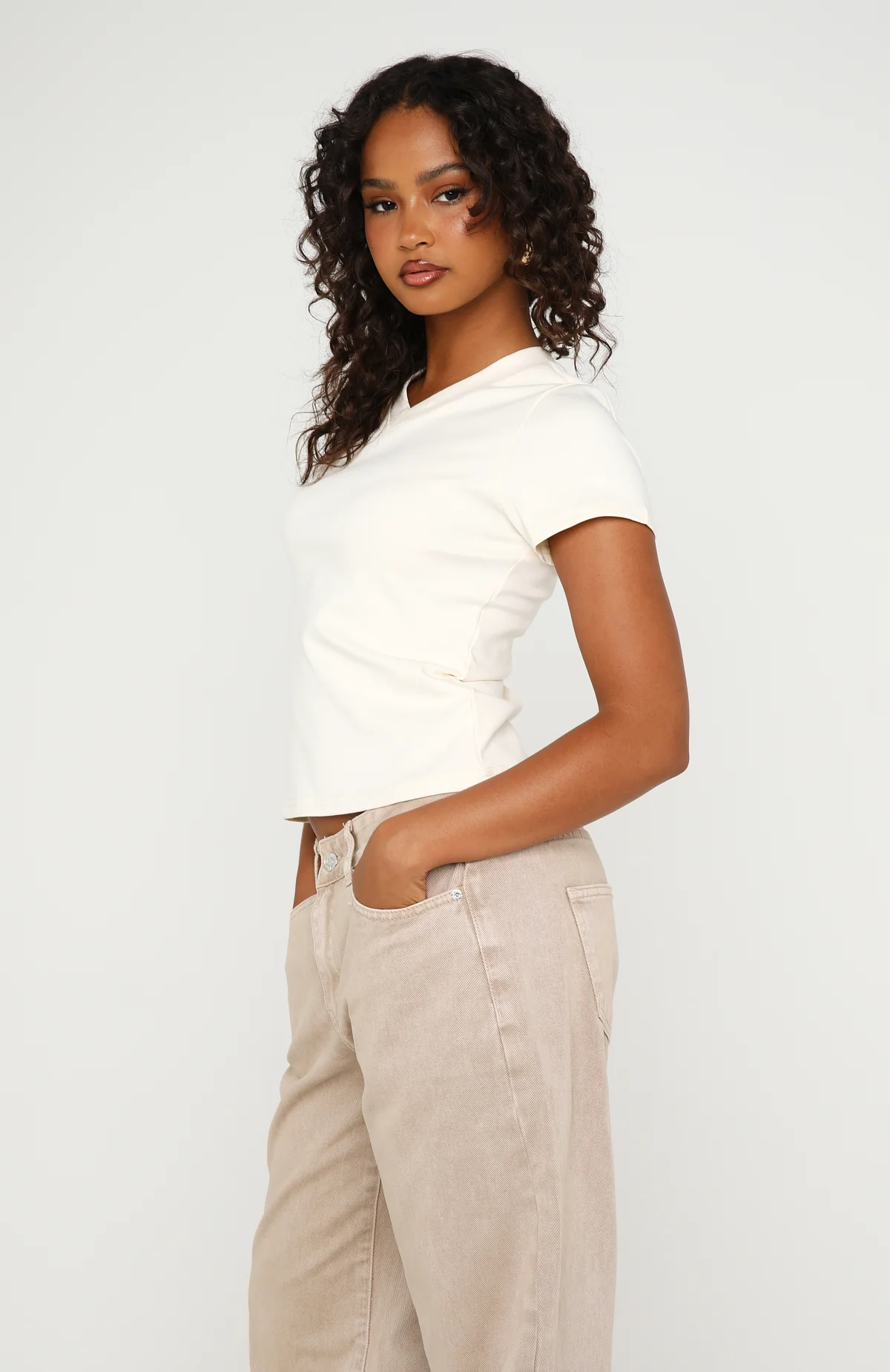 On The Hunt V Neck Top Off White - Image 3