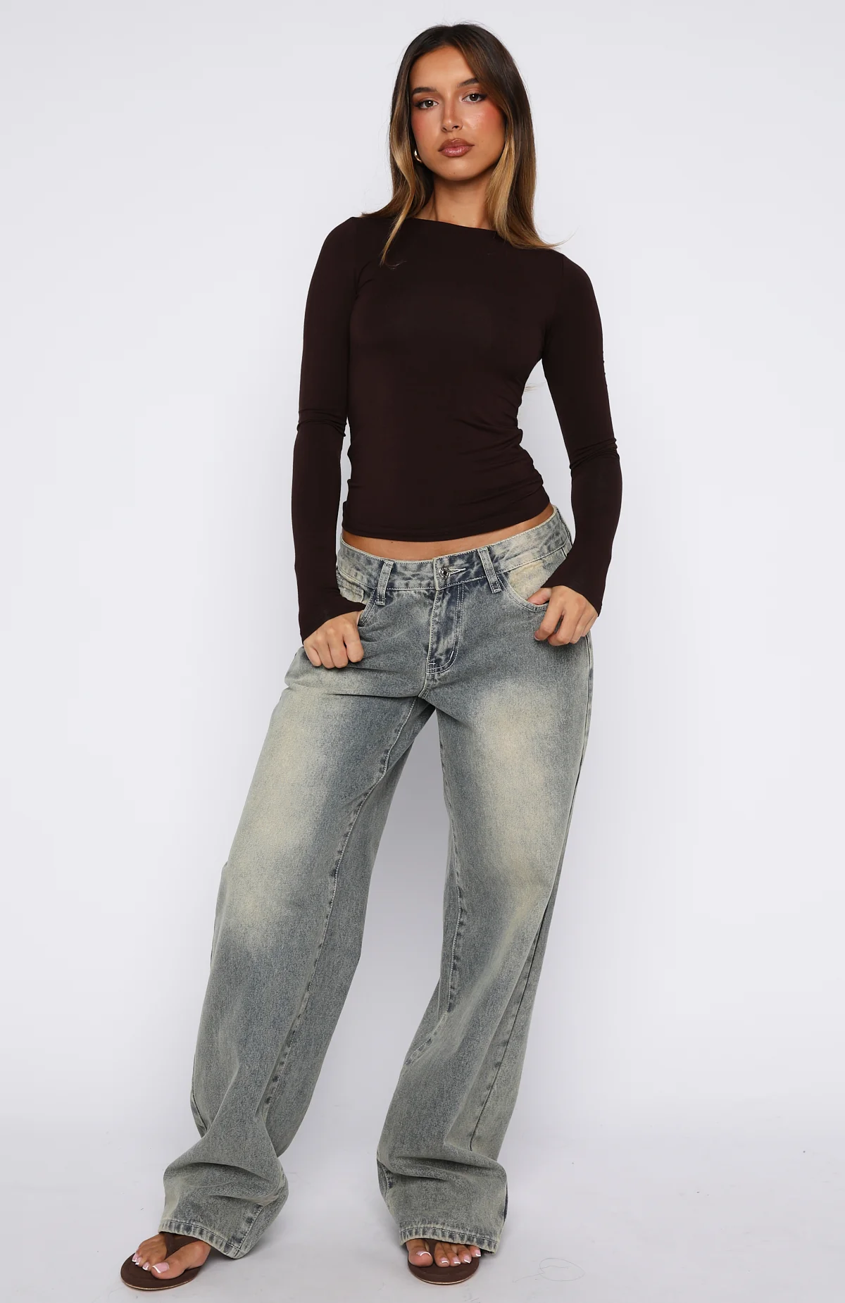 Only For Tonight Long Sleeve Top Dark Chocolate - Image 5