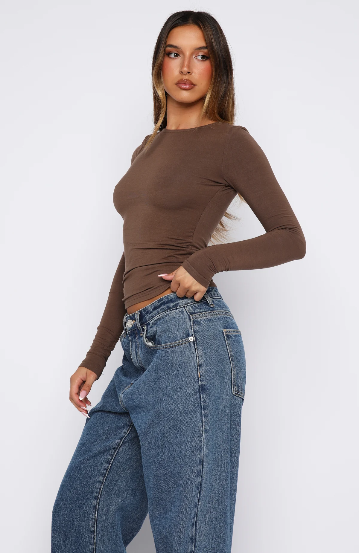 Only For Tonight Long Sleeve Top Mocha - Image 3
