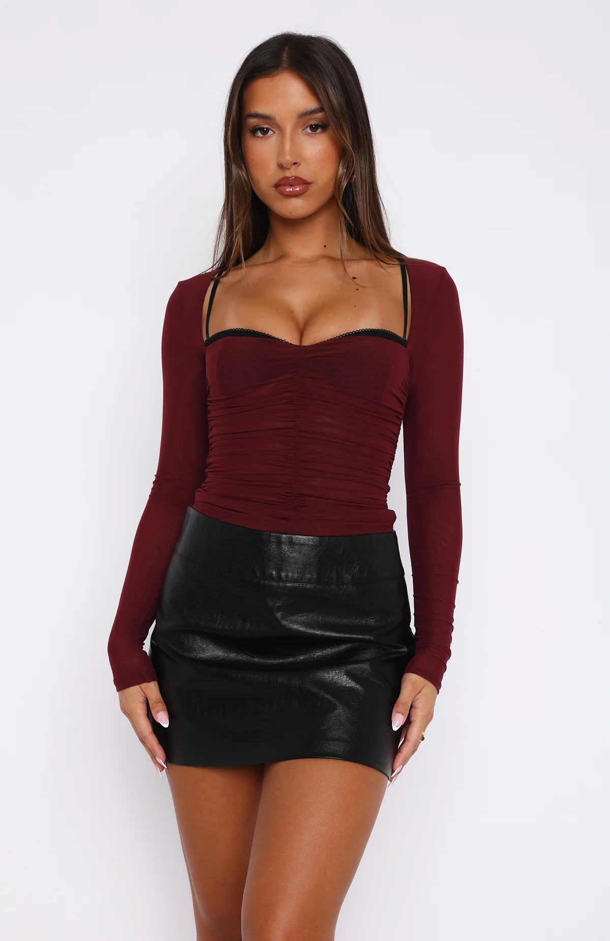 Our Days Long Sleeve Bustier Burgundy - Image 2